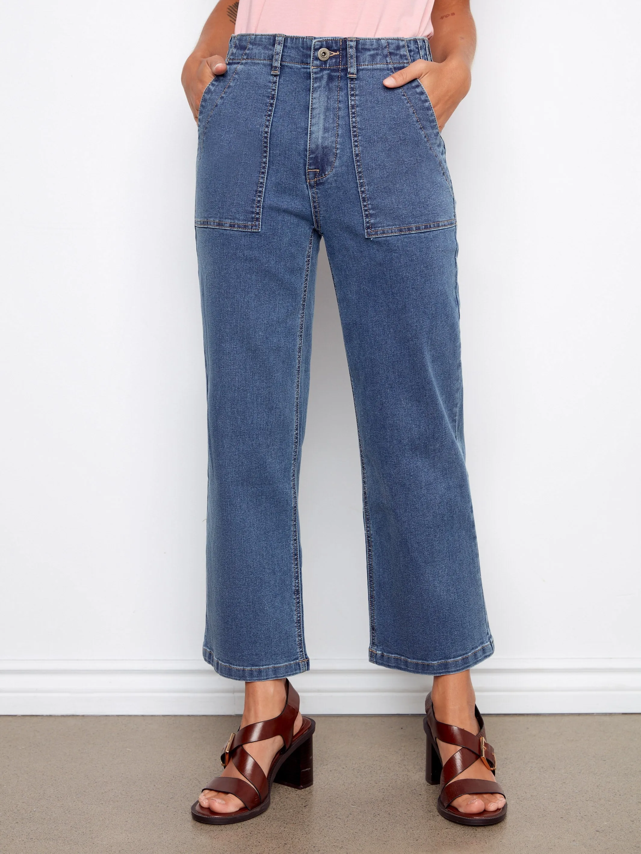 Cropped Utility Pocket Jeans - Medium Blue sold by Charlie B product image thumbnail 2