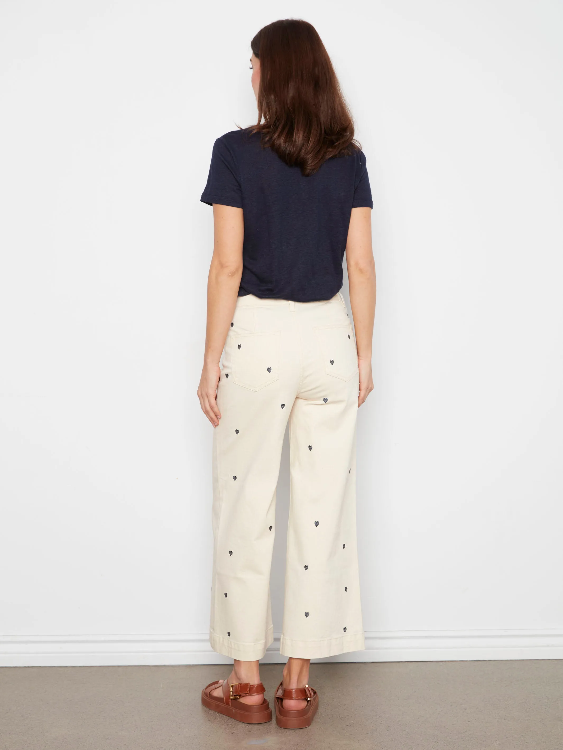 Embroidered Cropped Patch Pocket Flare Twill Pants - Natural sold by Charlie B product image thumbnail 4