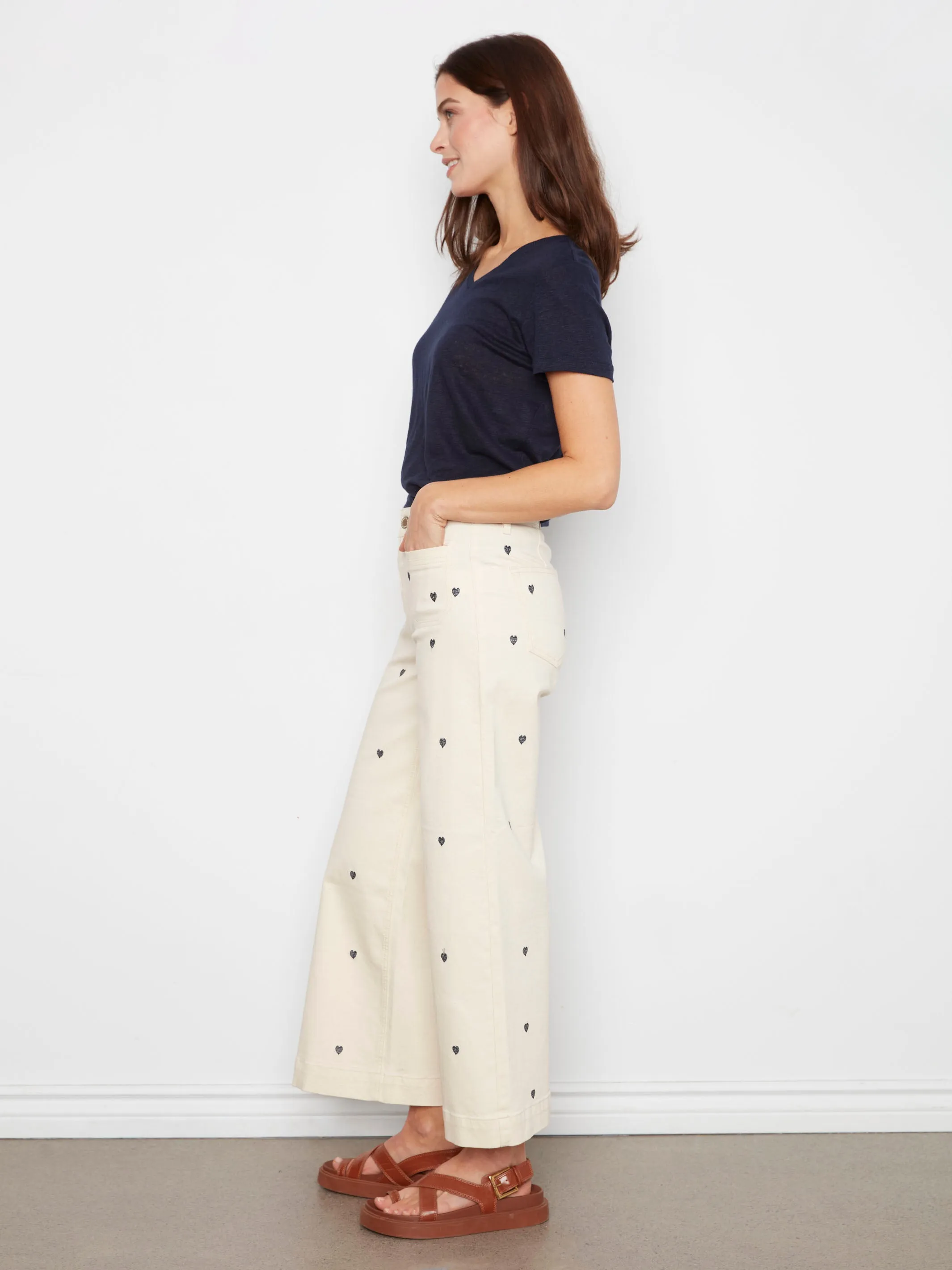 Embroidered Cropped Patch Pocket Flare Twill Pants - Natural sold by Charlie B product image thumbnail 3