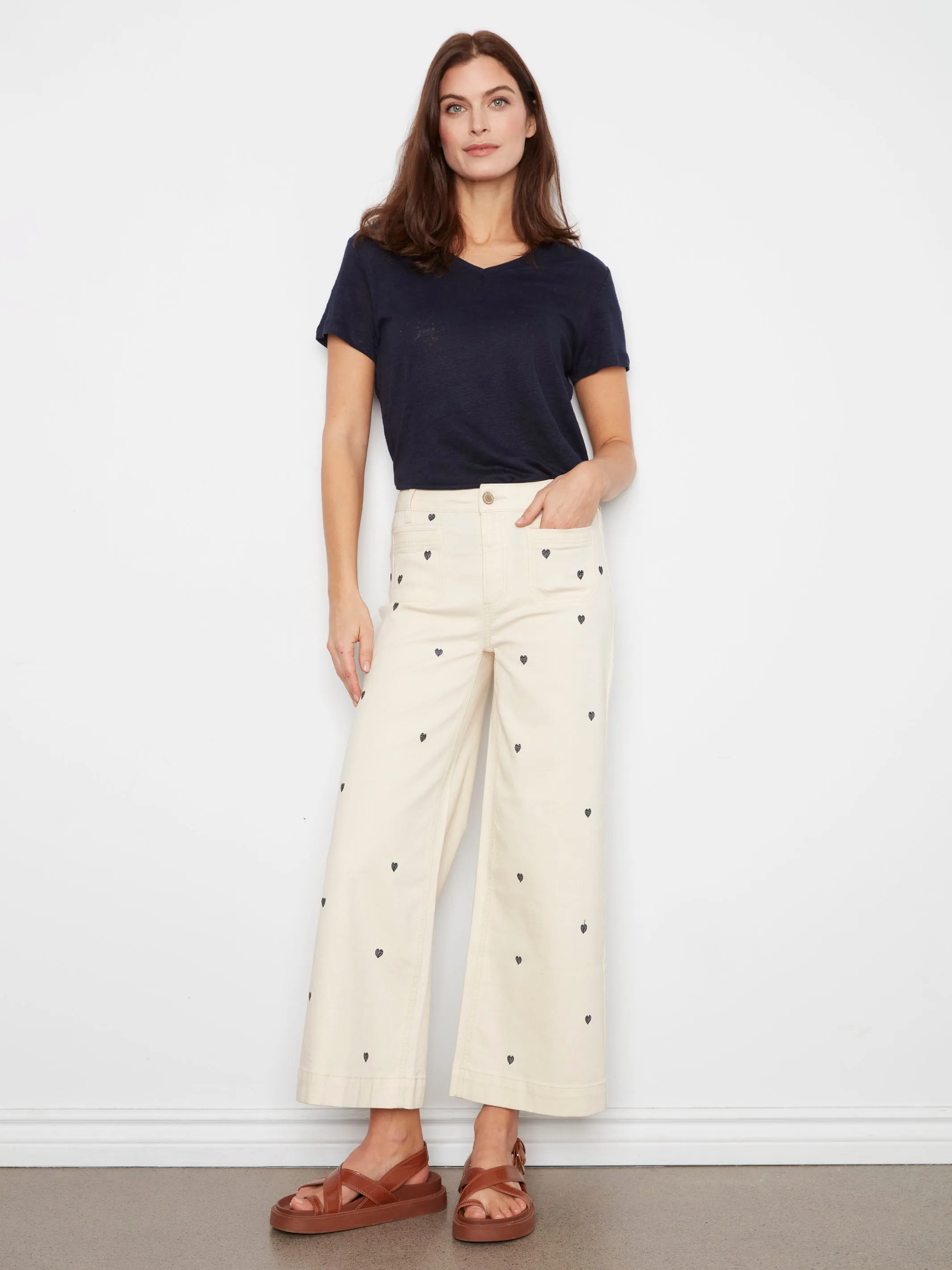 Embroidered Cropped Patch Pocket Flare Twill Pants - Natural sold by Charlie B product image thumbnail 5