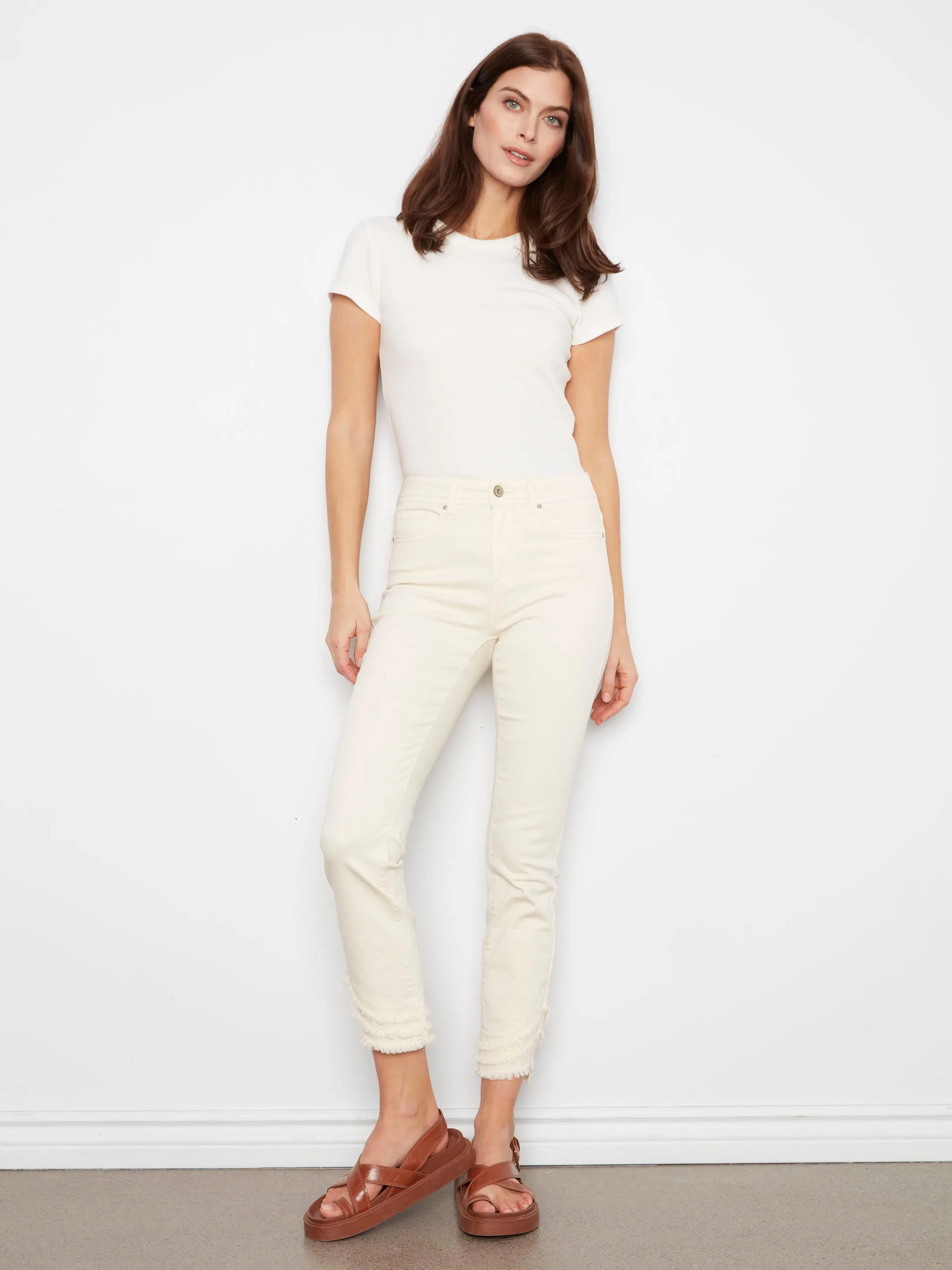Frayed Hem Twill Pants - Natural sold by Charlie B