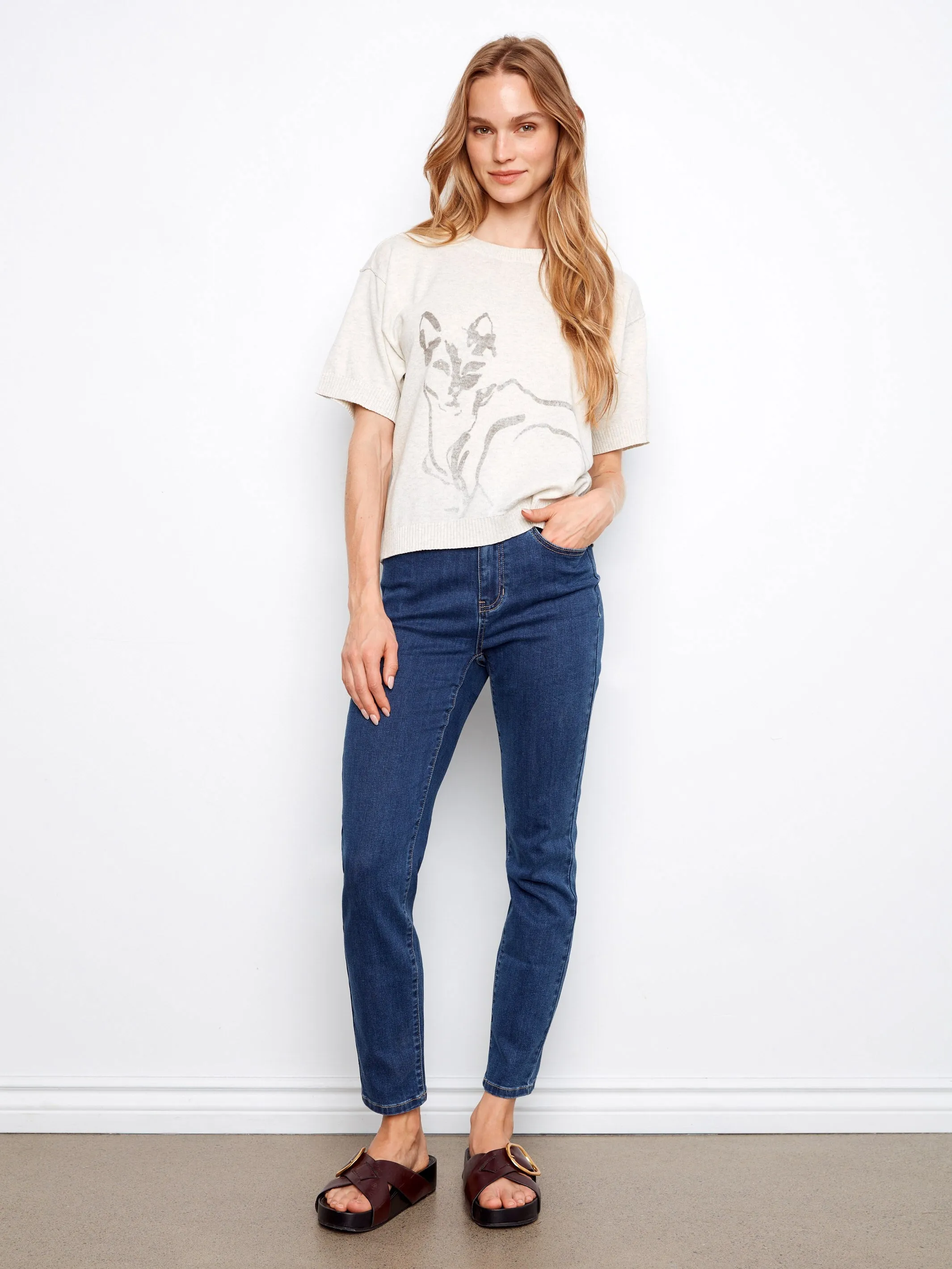 Short Sleeve Animal Print Sweater - Heather Oat sold by Charlie B product image thumbnail 2