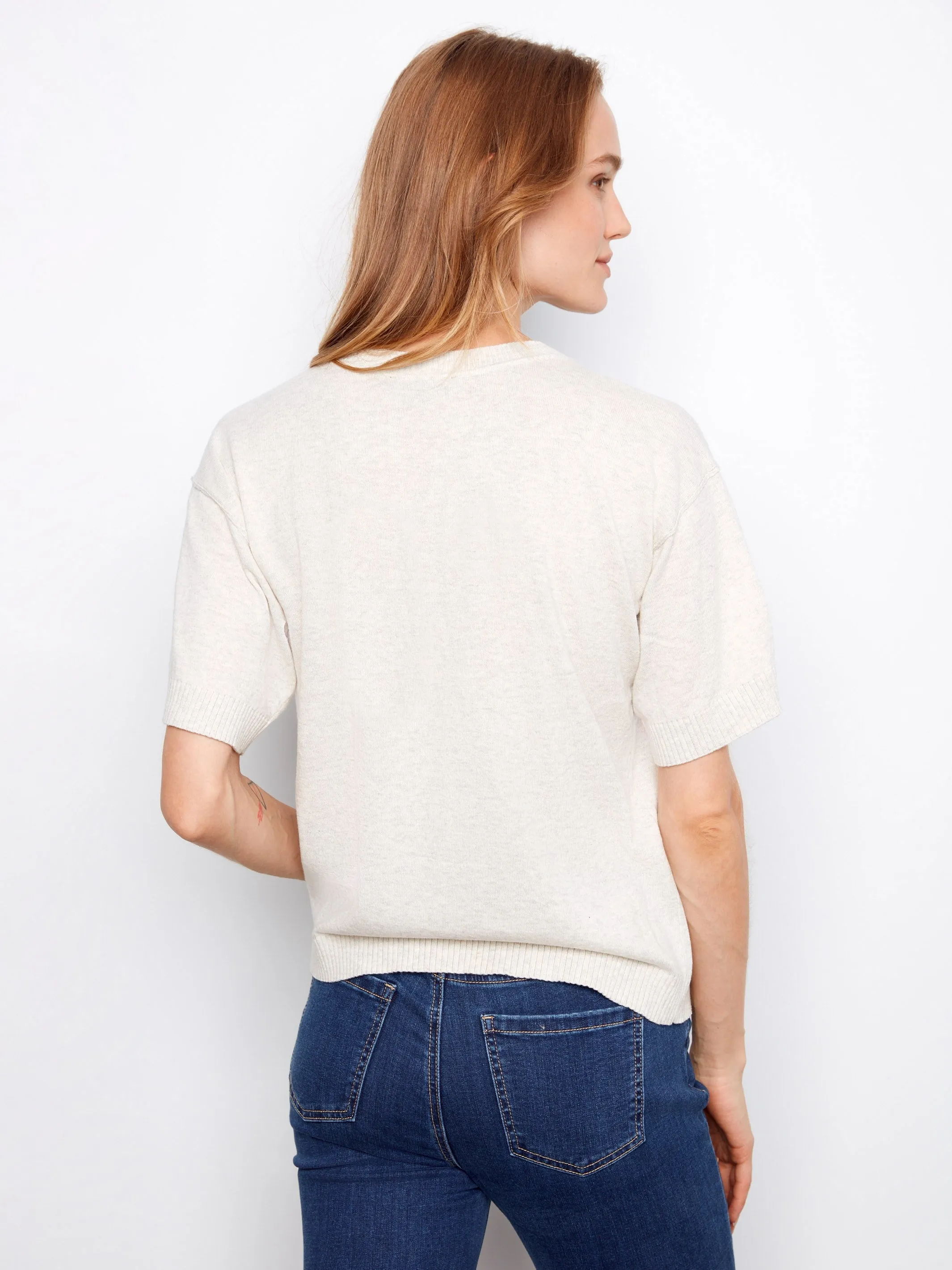 Short Sleeve Animal Print Sweater - Heather Oat sold by Charlie B product image thumbnail 4