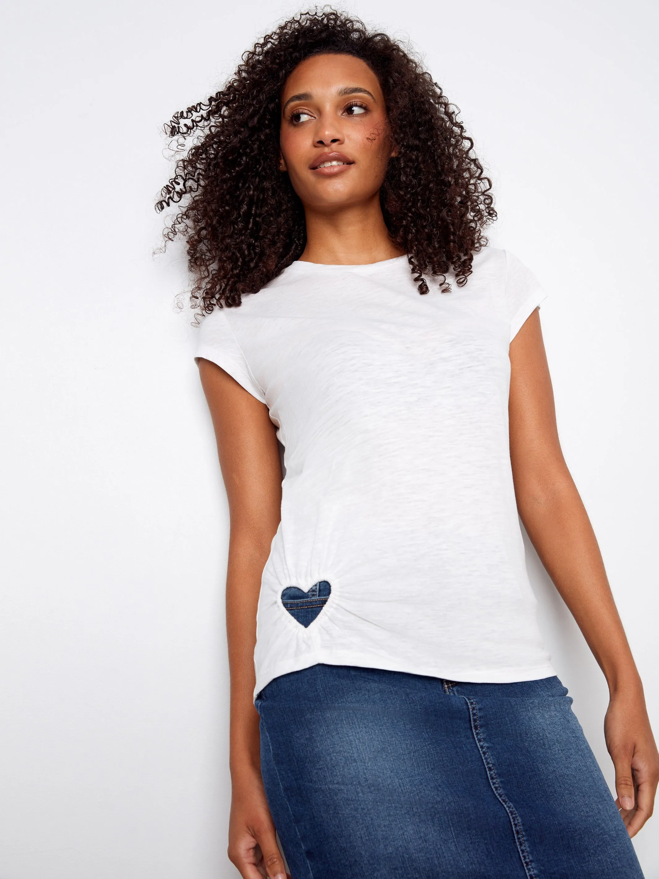 Organic Cotton T-Shirt With Heart Cut-Out - White sold by Charlie B