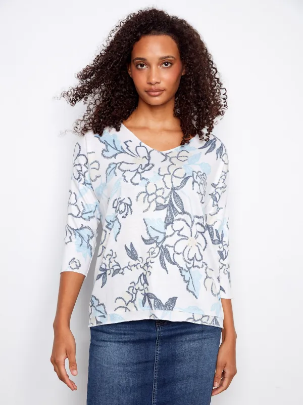 Printed V-Neck Knit Top - Windflower sold by Charlie B
