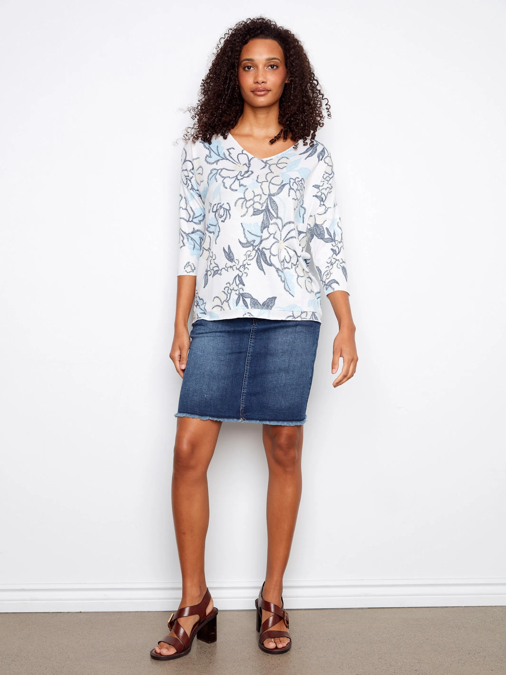 Printed V-Neck Knit Top - Windflower sold by Charlie B product image thumbnail 2