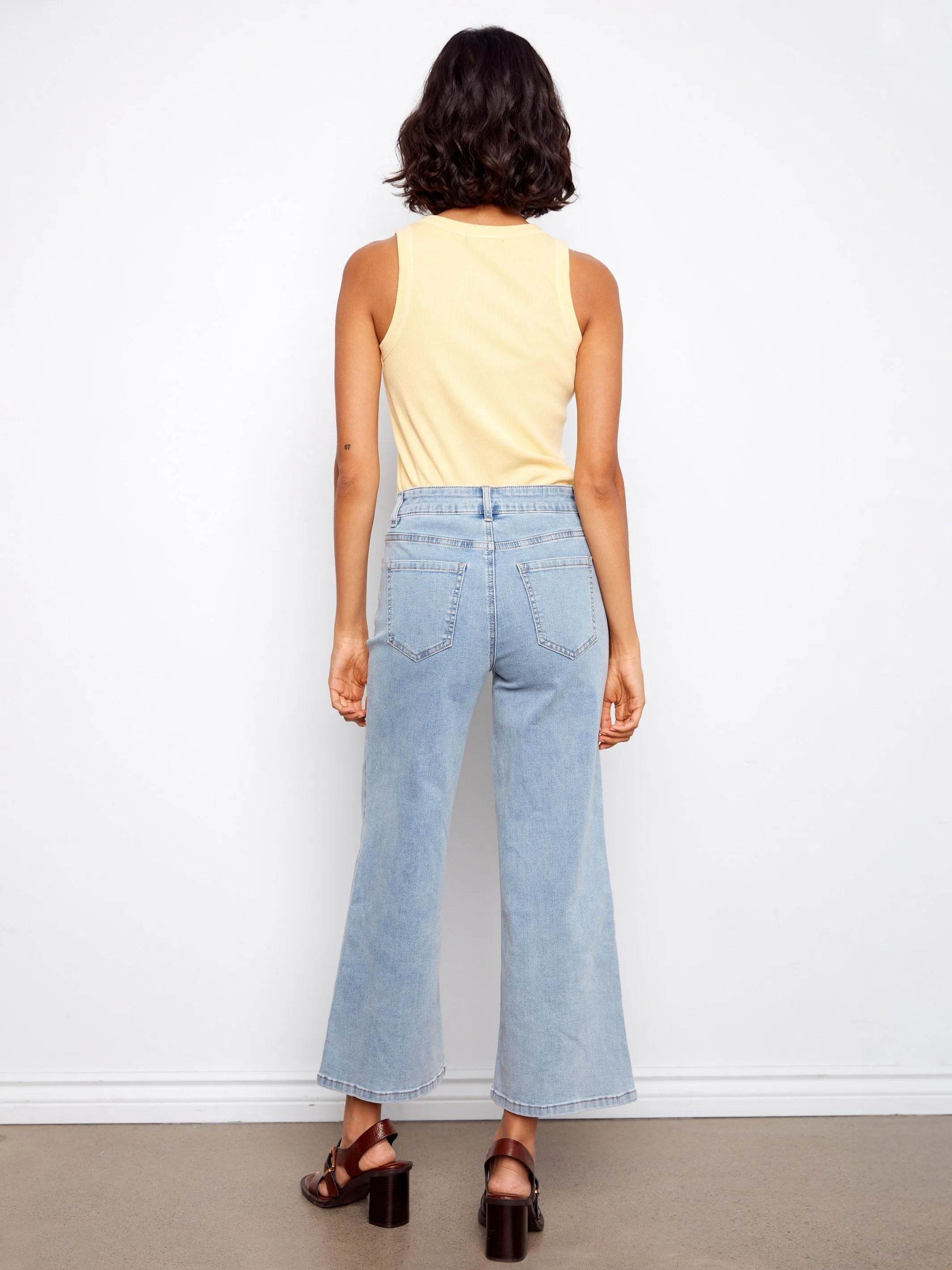 Wide Leg Jeans with Flower Embroidery - Light Blue sold by Charlie B product image thumbnail 5