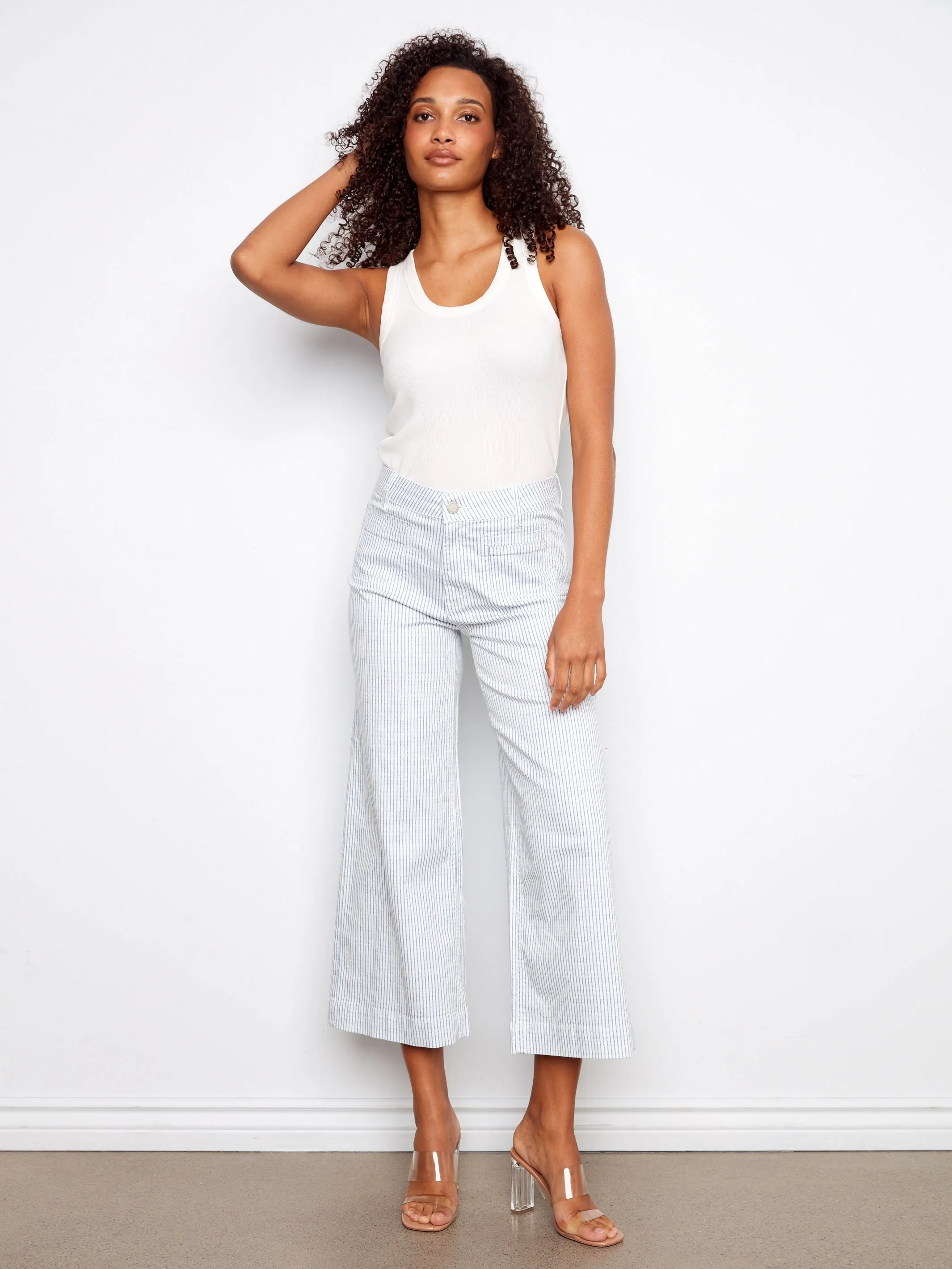Striped Cropped Patch Pocket Flare Twill Pants - Lines sold by Charlie B product image thumbnail 3