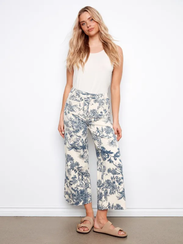Printed Cropped Patch Pocket Flare Twill Pants - Versailles made by Charlie B