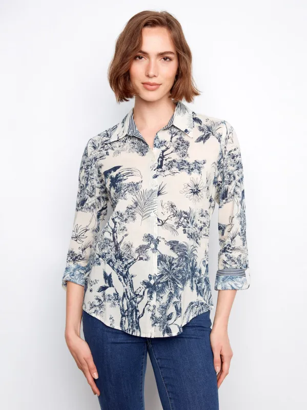 Printed Cotton Voile Button-Up Blouse - Versailles made by Charlie B