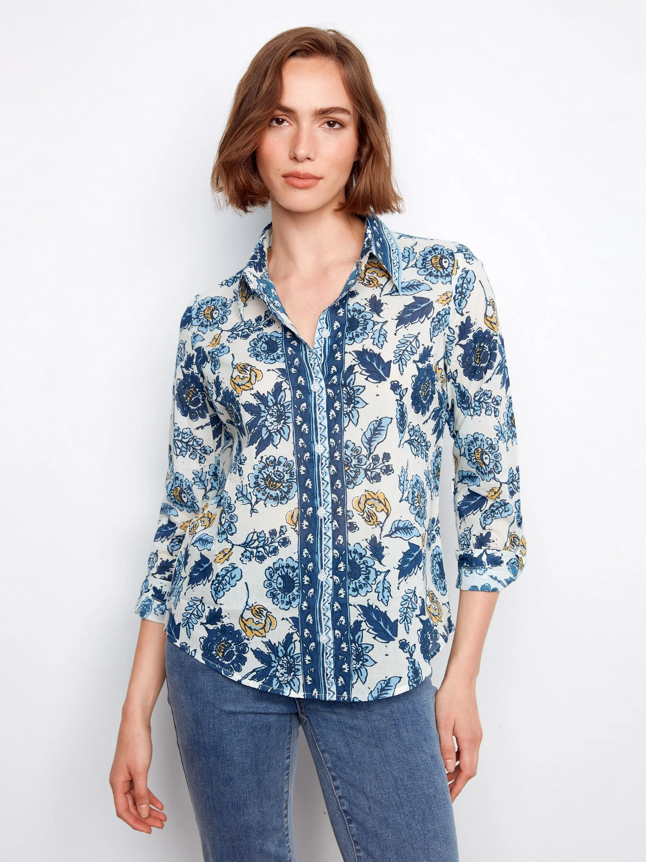 Printed Cotton Voile Button-Up Blouse - Bloselle sold by Charlie B