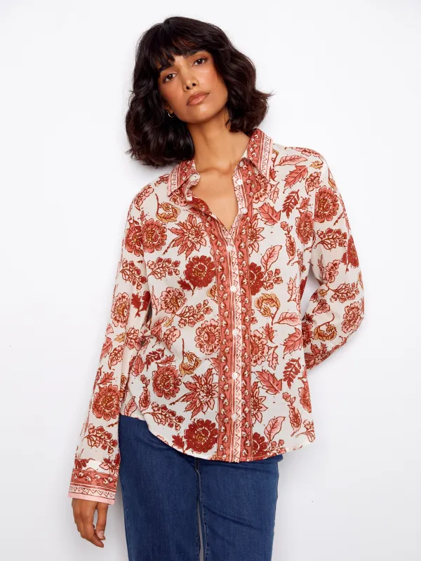 Printed Cotton Voile Button-Up Blouse - Florelle made by Charlie B