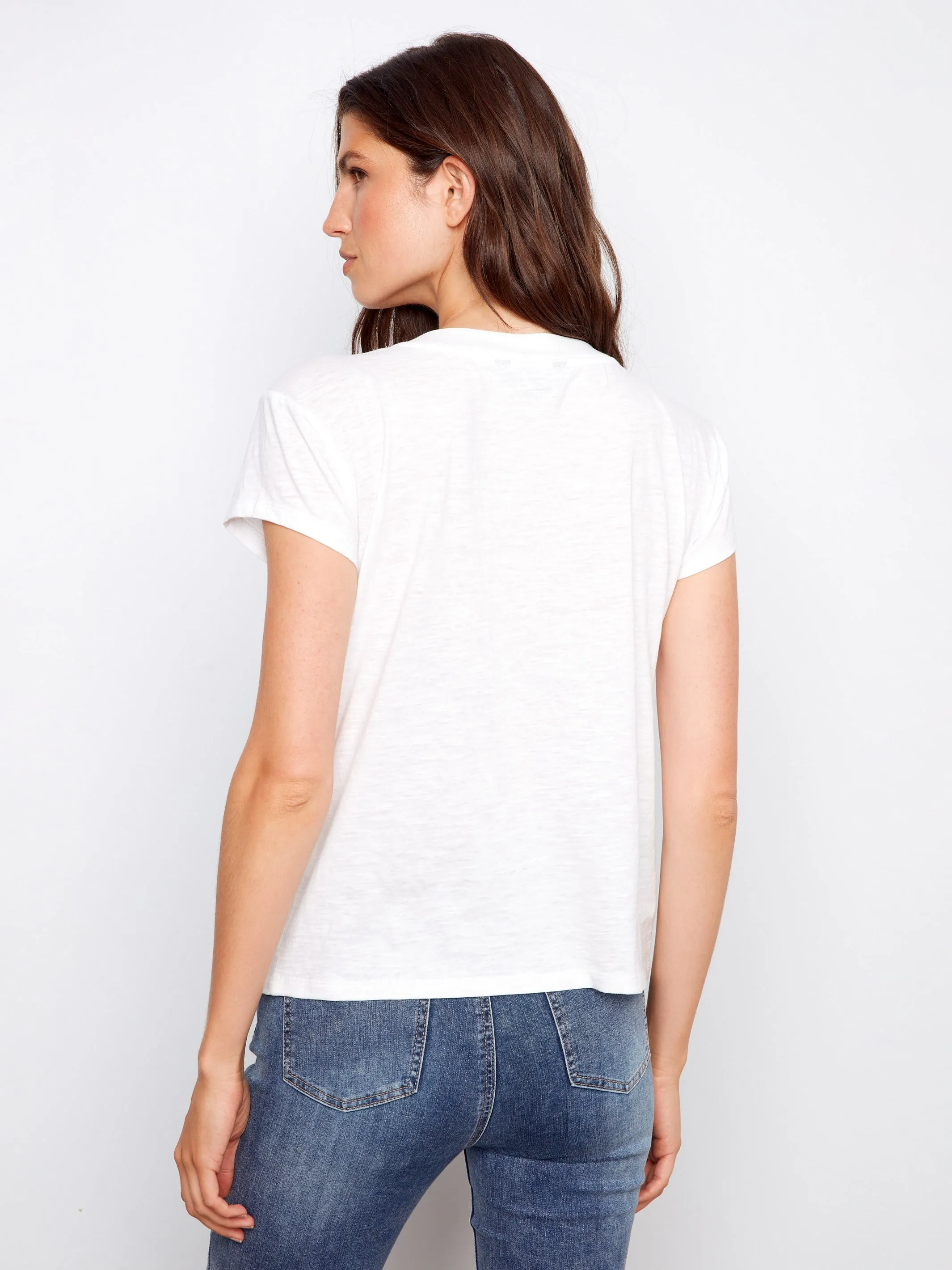 Organic Cotton Drop Shoulder V-Neck T-Shirt - White sold by Charlie B product image thumbnail 5