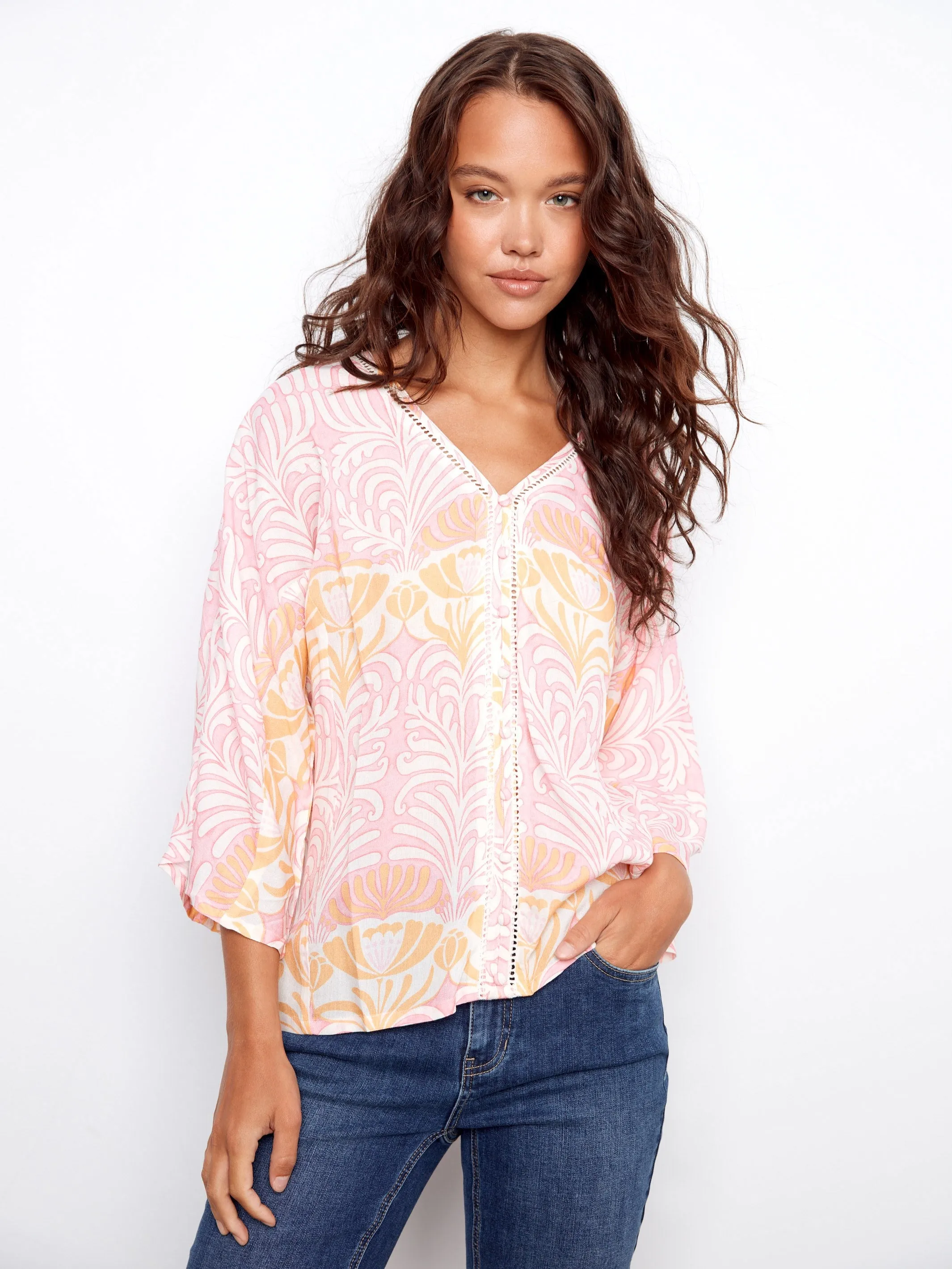 Printed Viscose Blouse With Front Button Detail - Maeva sold by Charlie B product image thumbnail 3