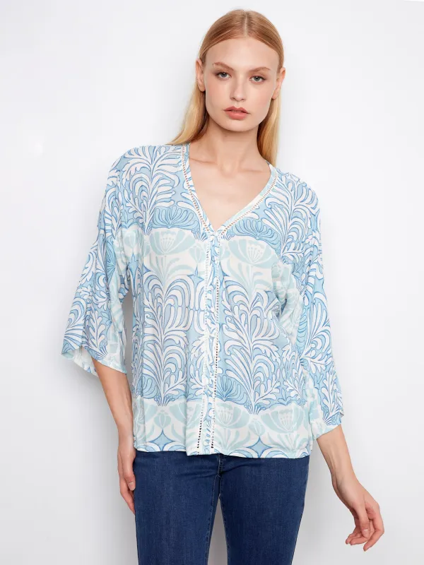 Printed Viscose Blouse With Front Button Detail - Ibiza made by Charlie B