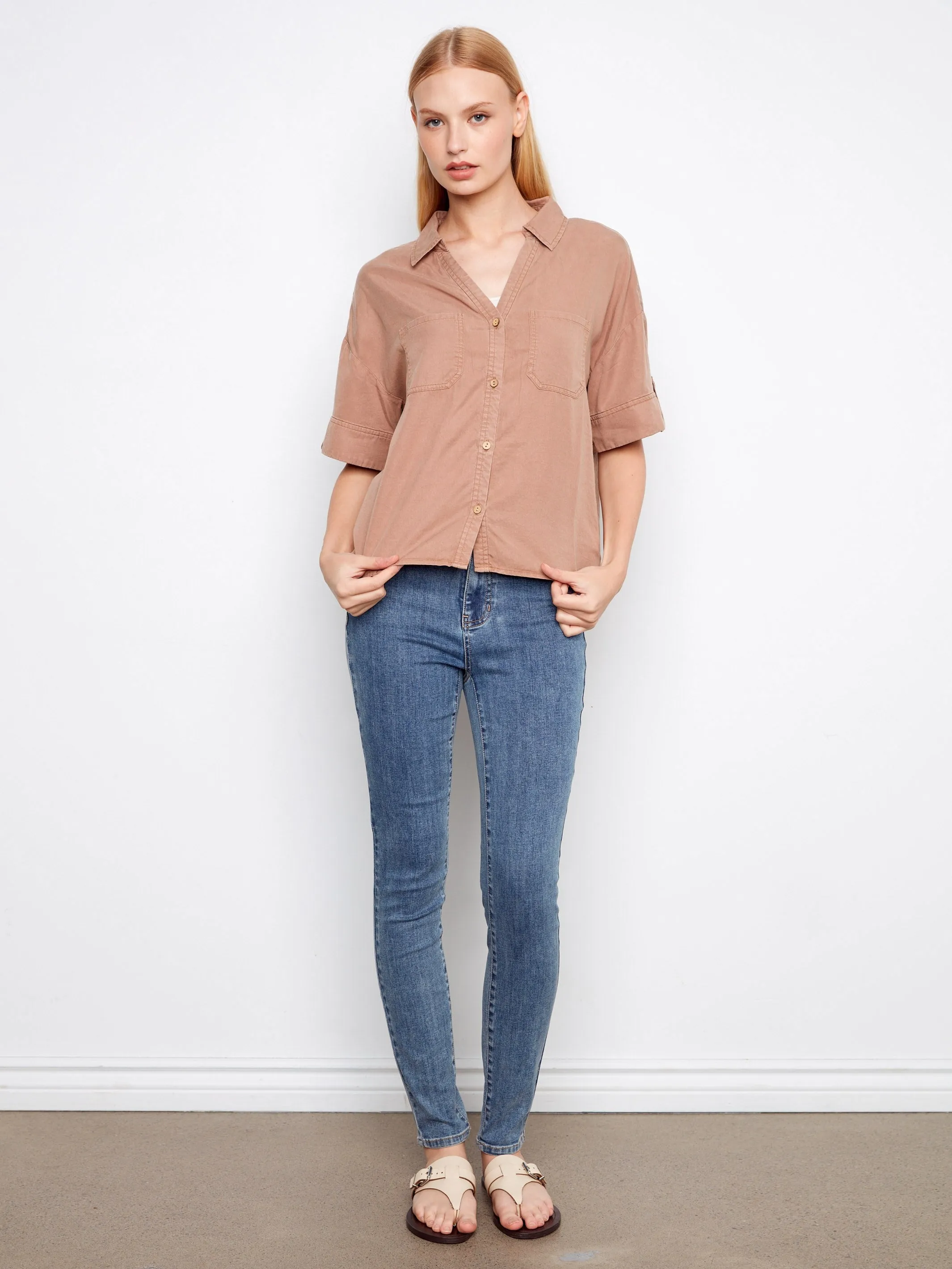 Short Sleeve Button-Front Tencel Shirt - Desert sold by Charlie B product image thumbnail 4