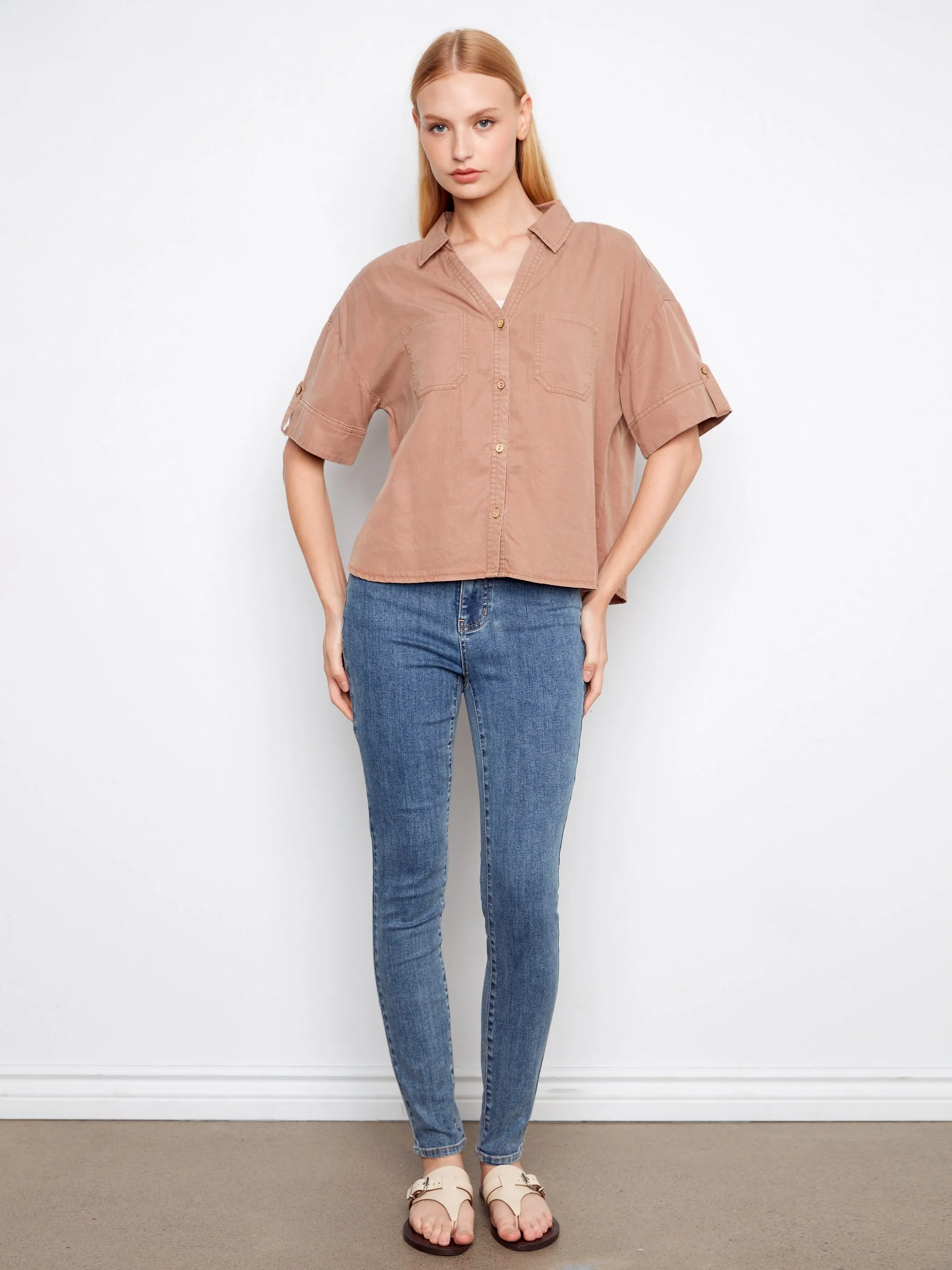 Short Sleeve Button-Front Tencel Shirt - Desert sold by Charlie B product image thumbnail 2
