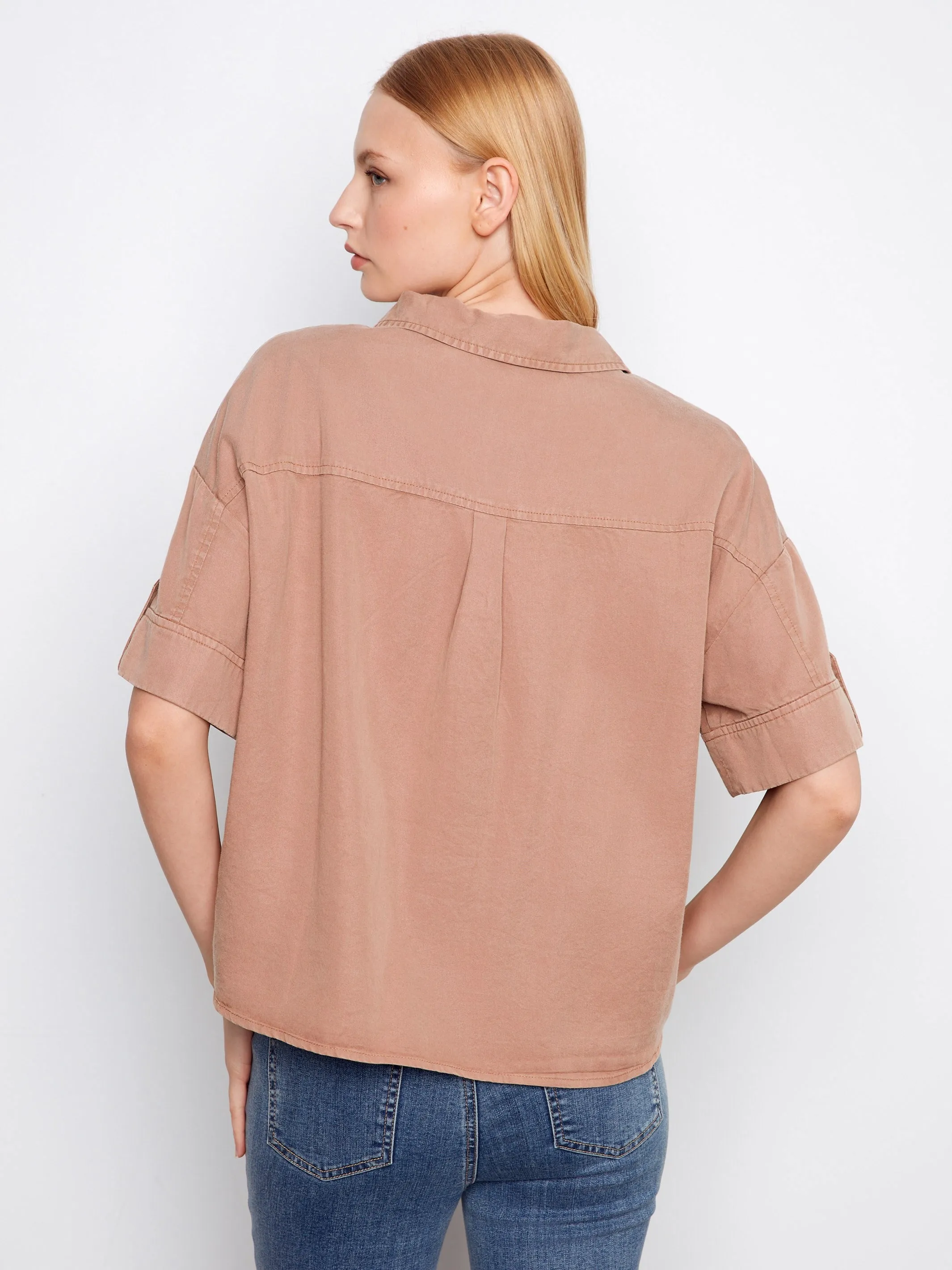 Short Sleeve Button-Front Tencel Shirt - Desert sold by Charlie B product image thumbnail 3