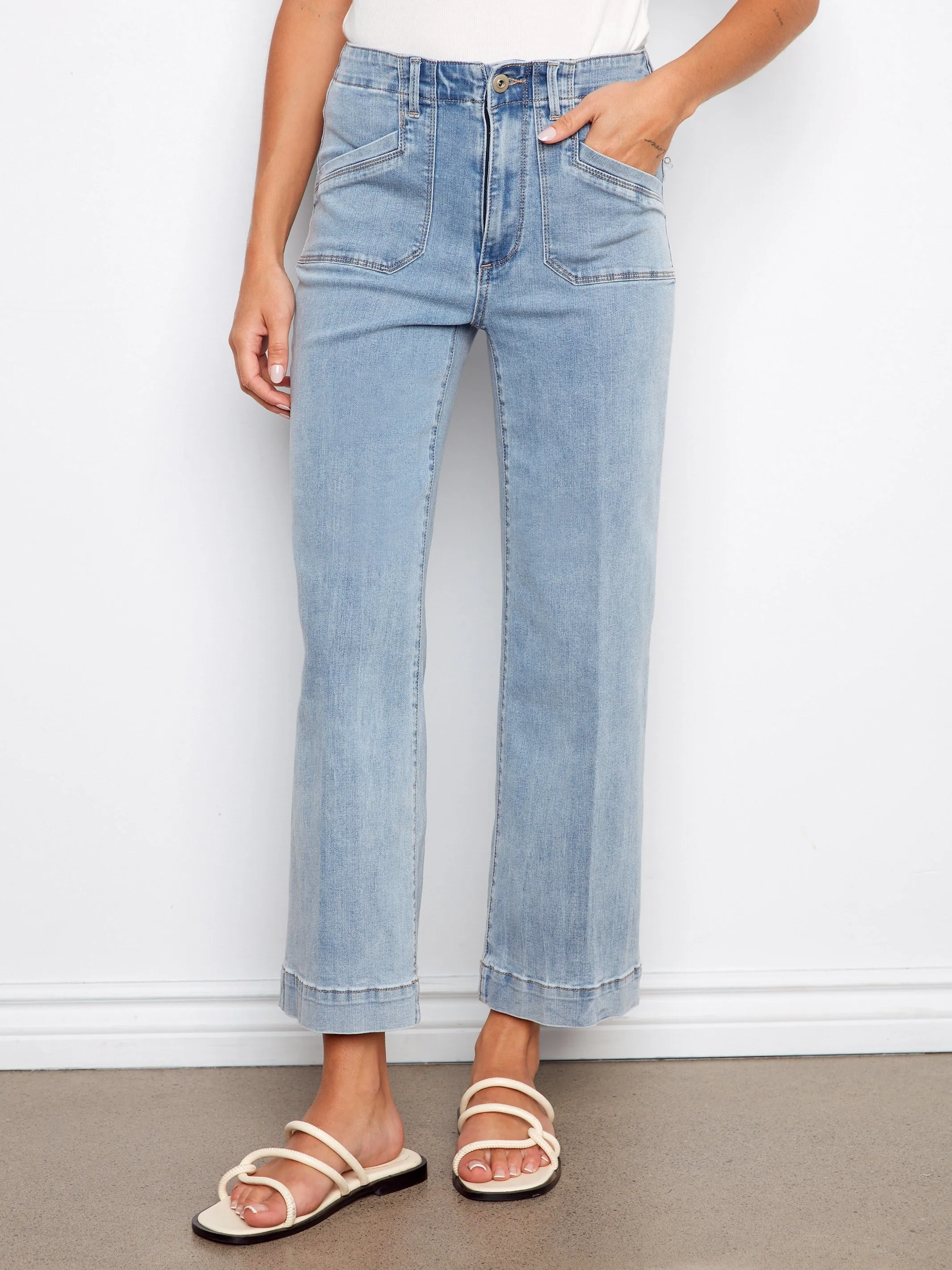 Cropped Wide Leg Stretch Jeans - Light Blue sold by Charlie B product image thumbnail 2