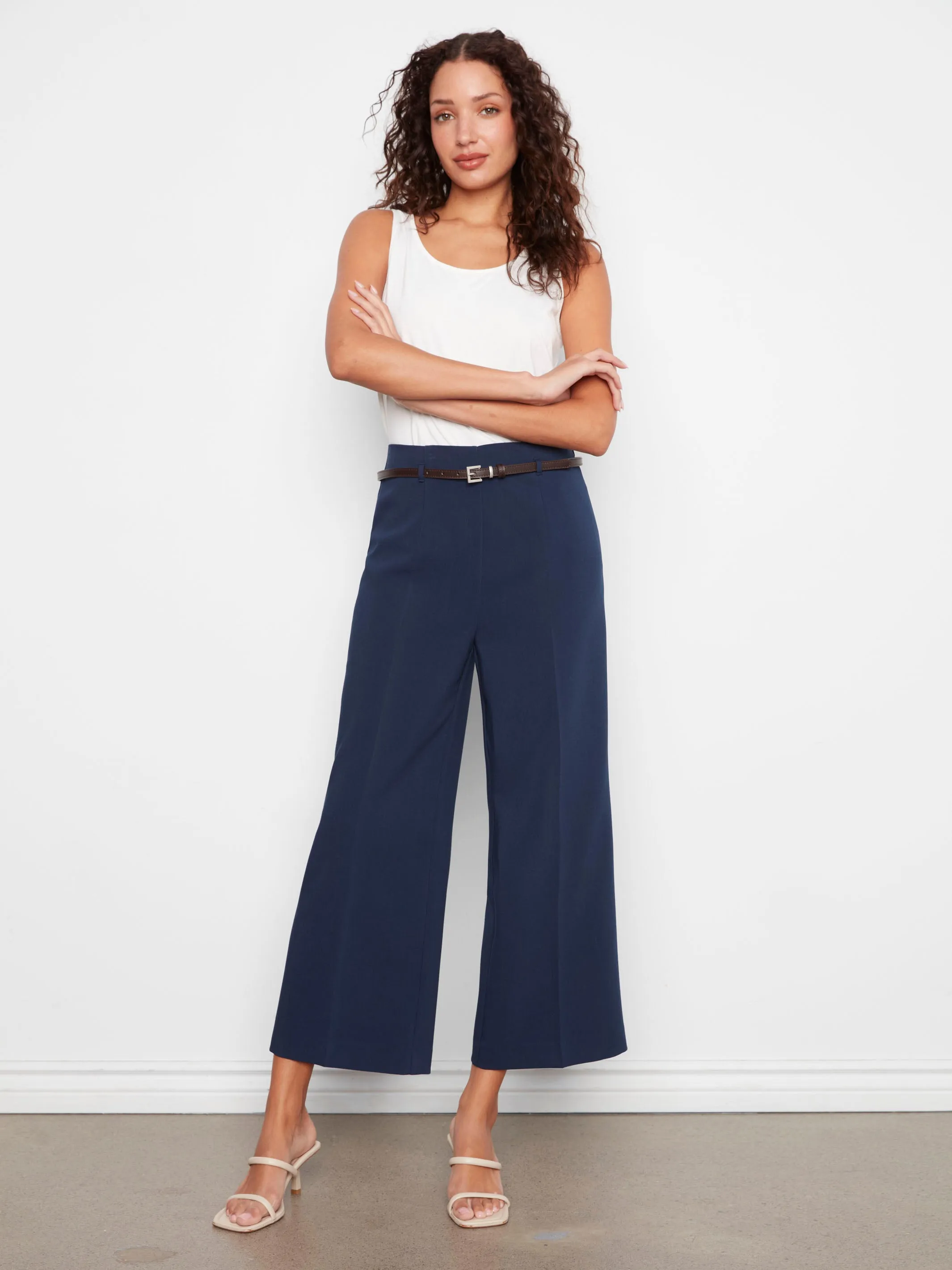 Cropped Dressy Belted Pants - Navy sold by Charlie B product image thumbnail 5