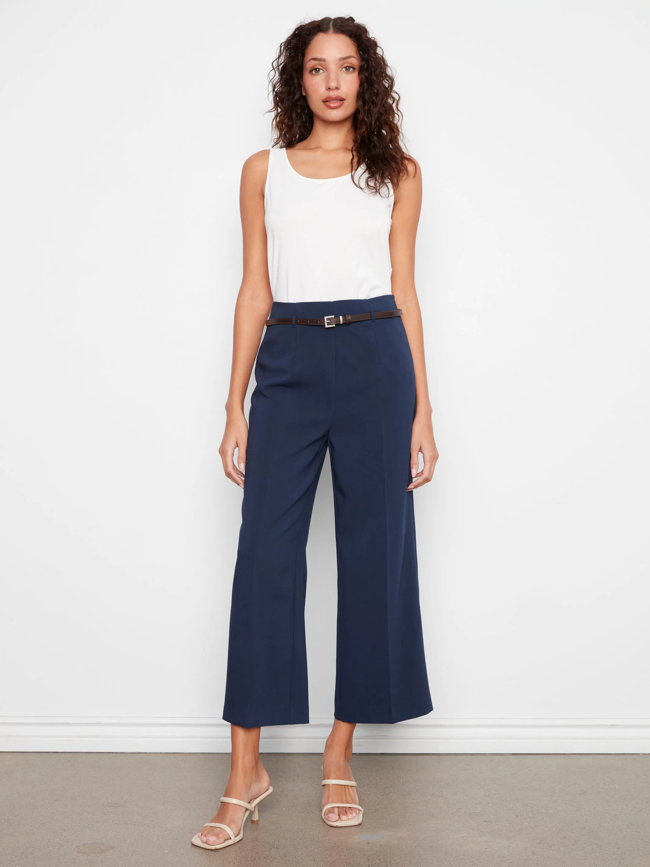 Cropped Dressy Belted Pants - Navy sold by Charlie B