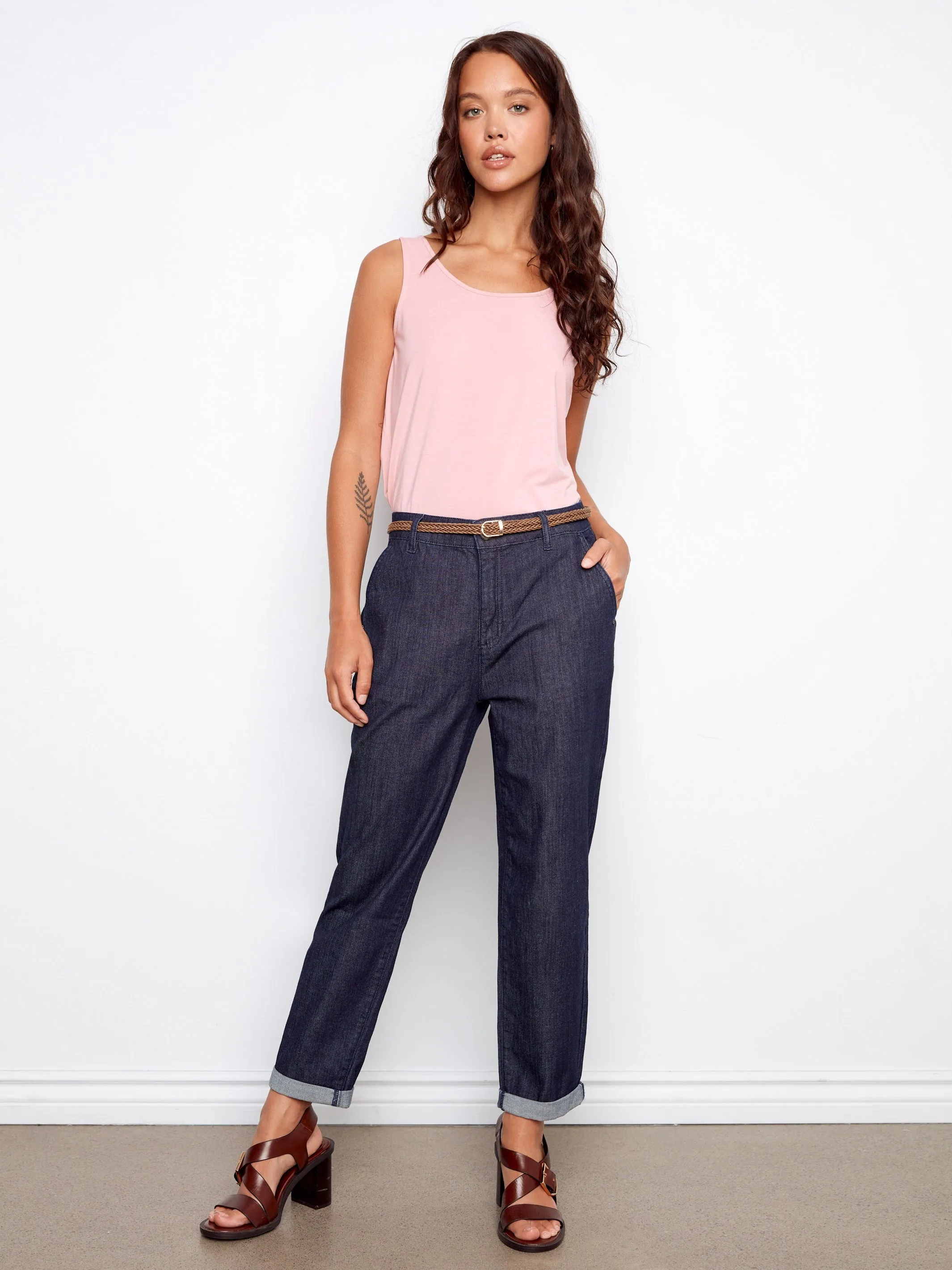 Belted Slim Leg Denim Pants - Deep Blue sold by Charlie B product image thumbnail 3