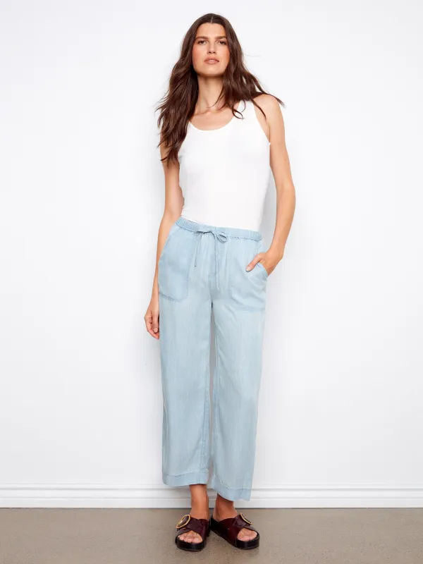 Tencel Wide Leg Jogger Pants - Light Blue sold by Charlie B