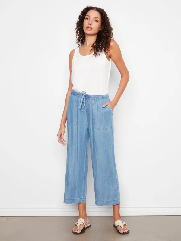 Tencel Wide Leg Jogger Pants - Medium Blue sold by Charlie B