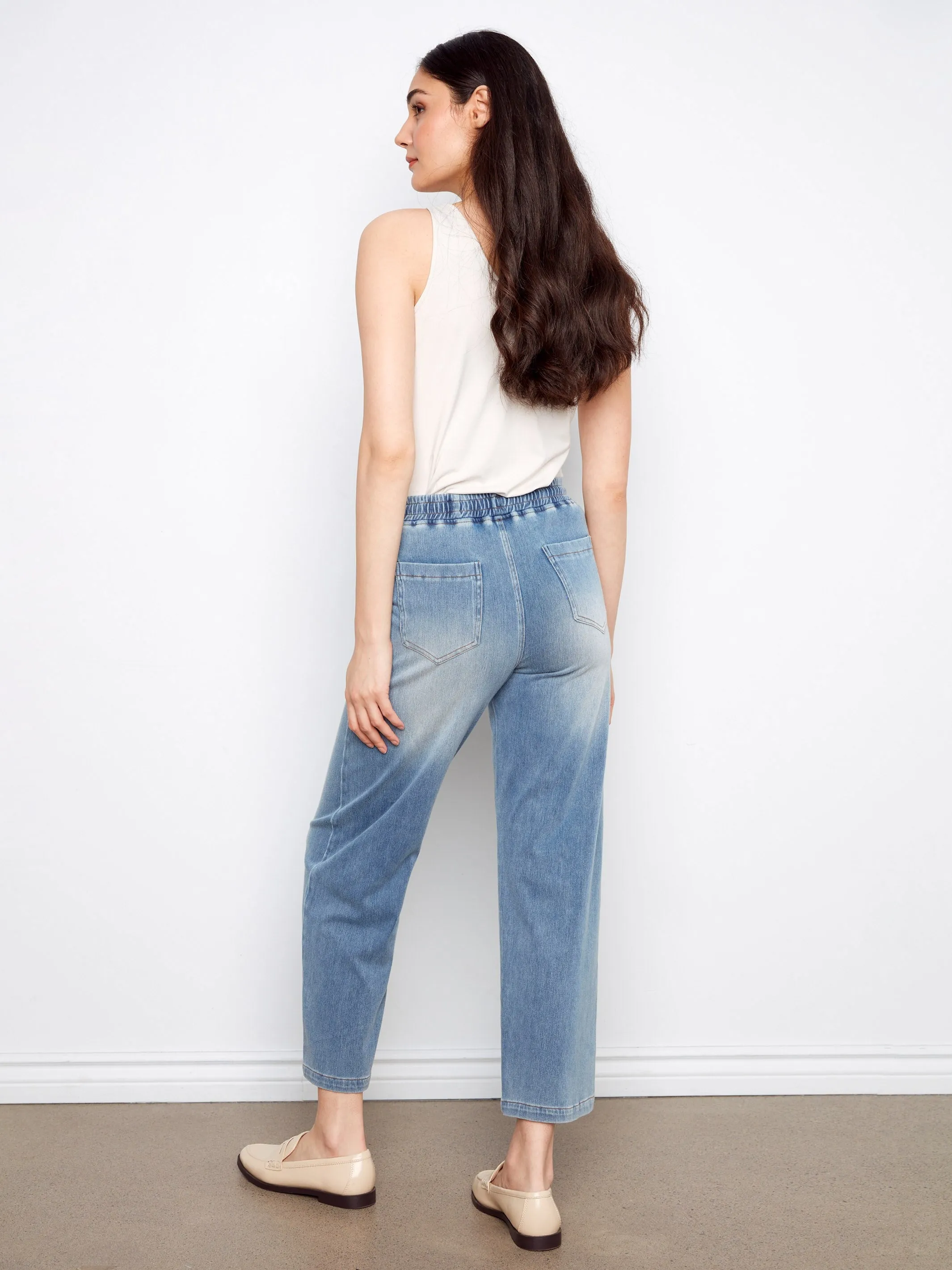 Knit Denim Wide Leg Jogger Pants - Medium Blue sold by Charlie B product image thumbnail 4