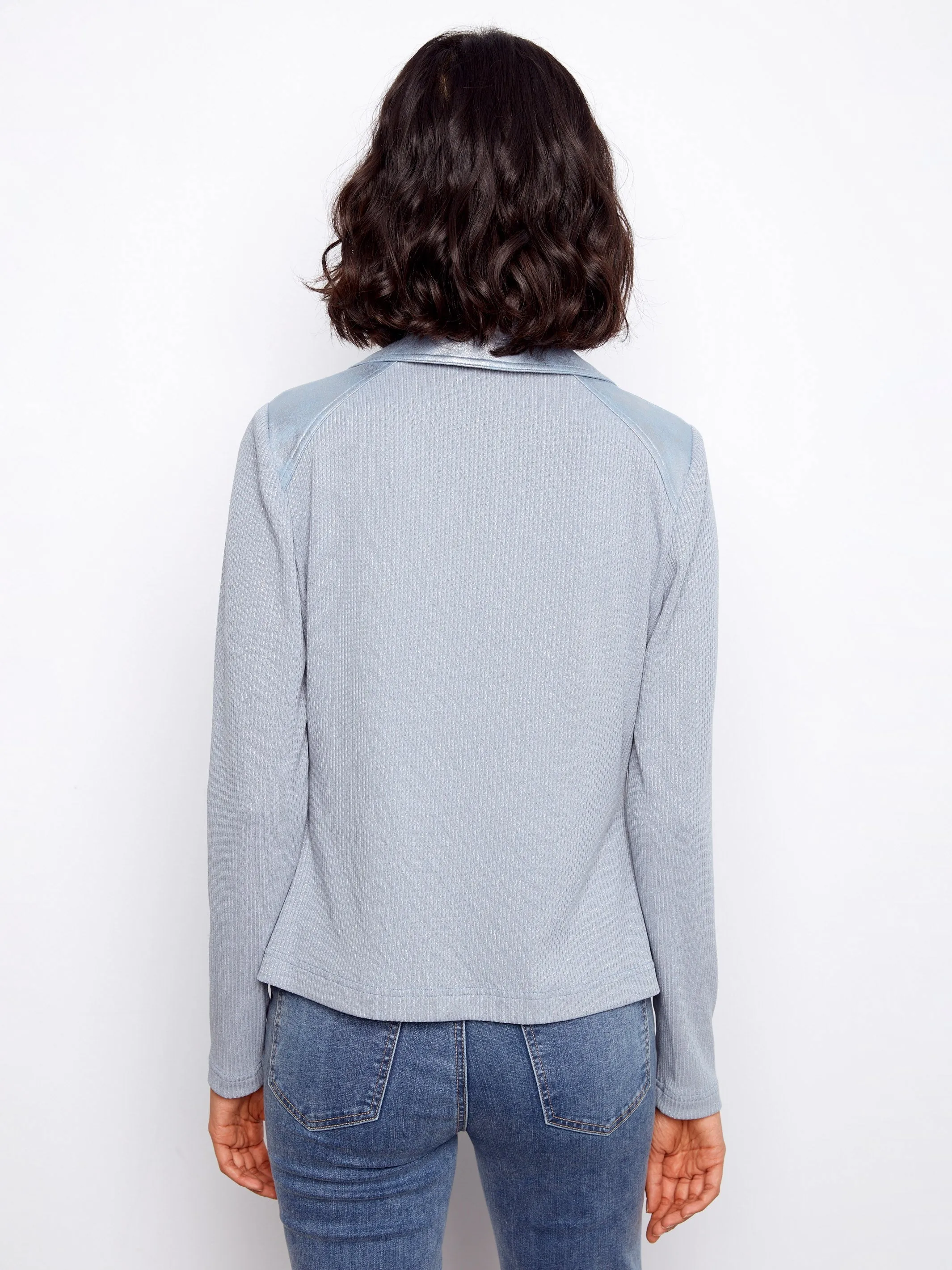 Foiled Faux Leather and Rib Knit Jacket - Haze sold by Charlie B product image thumbnail 5
