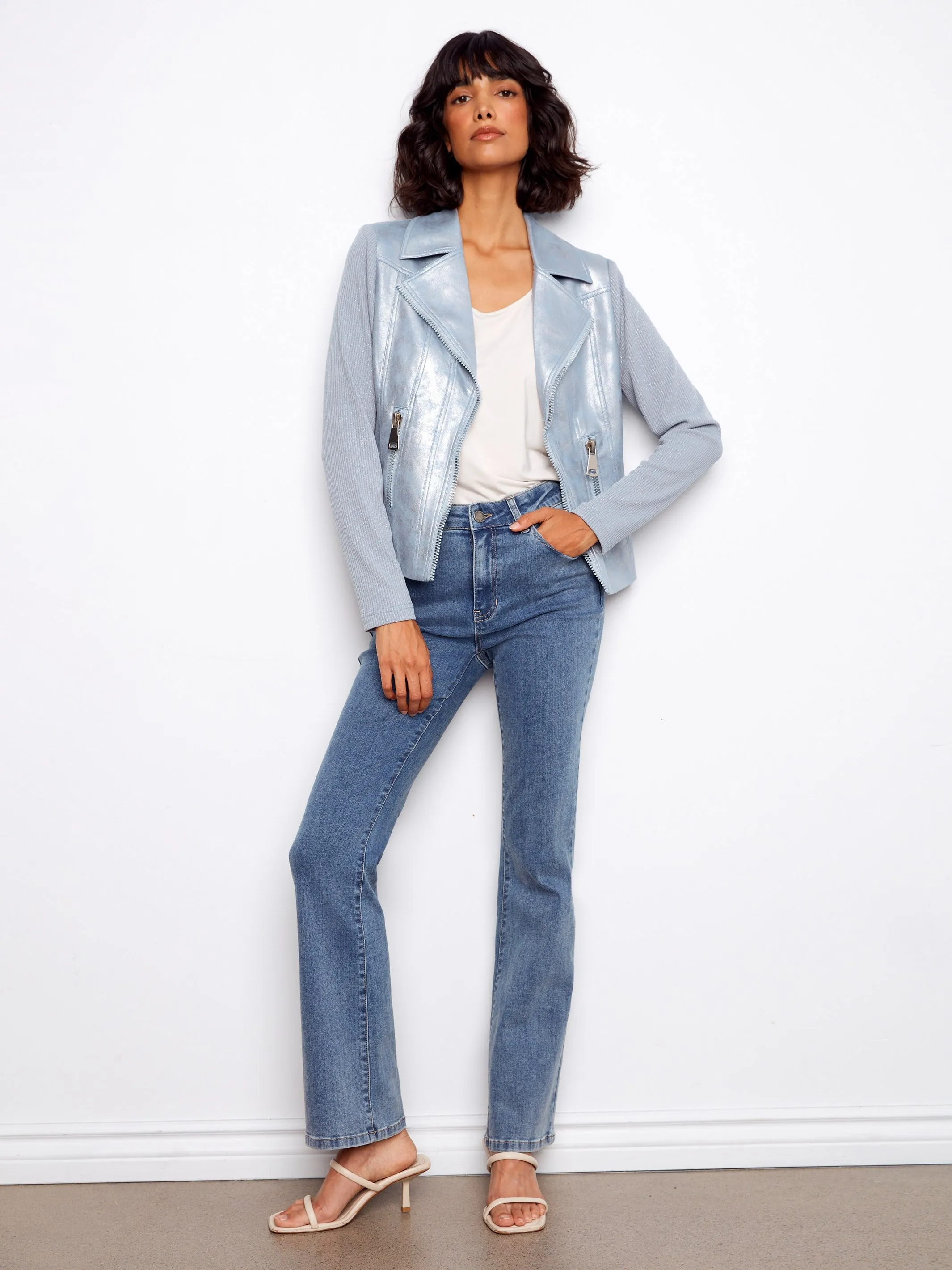 Foiled Faux Leather and Rib Knit Jacket - Haze sold by Charlie B product image thumbnail 2