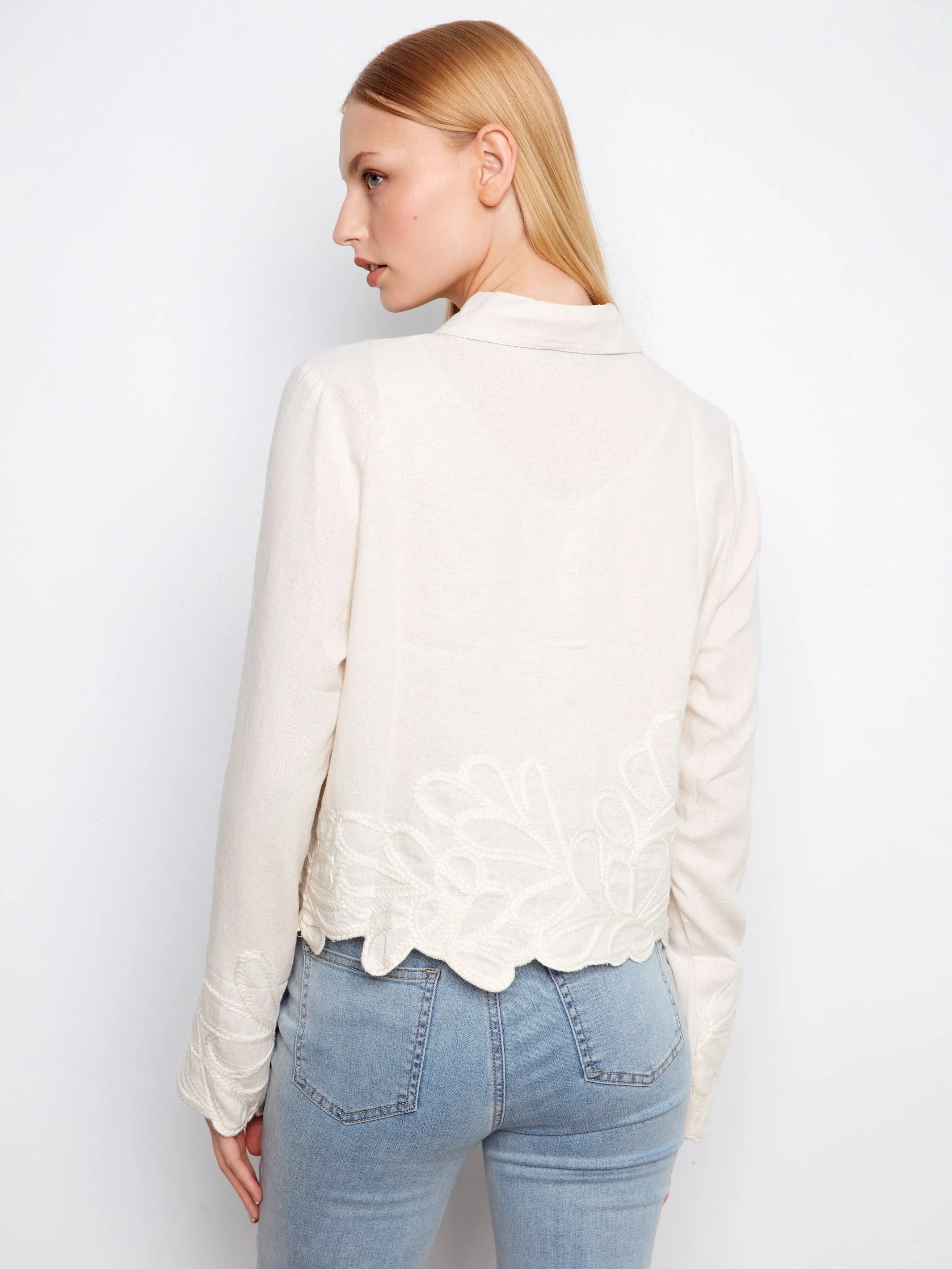 Embroidered Hem Linen Blend Jacket - Natural sold by Charlie B product image thumbnail 4