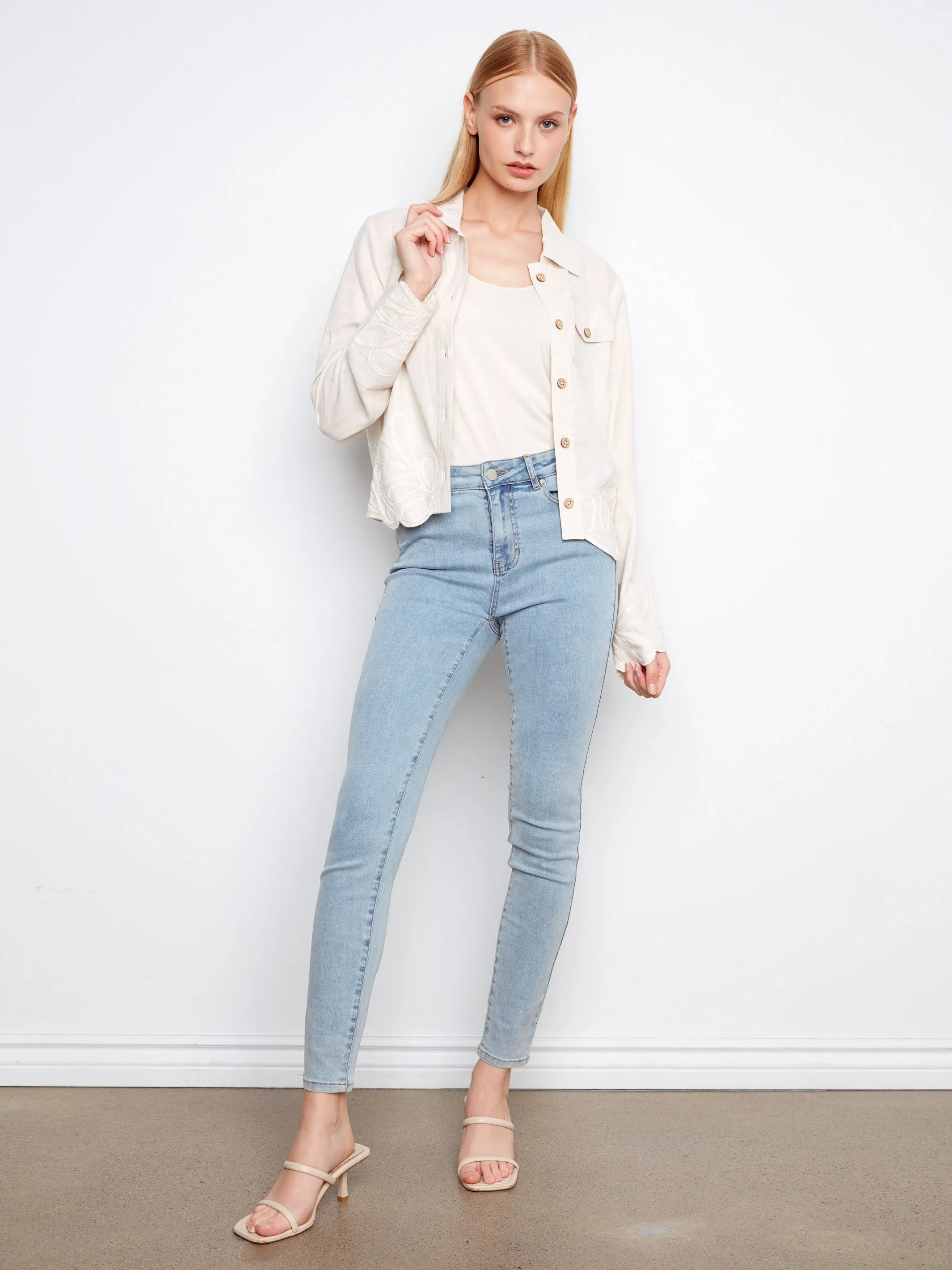 Embroidered Hem Linen Blend Jacket - Natural sold by Charlie B product image thumbnail 5