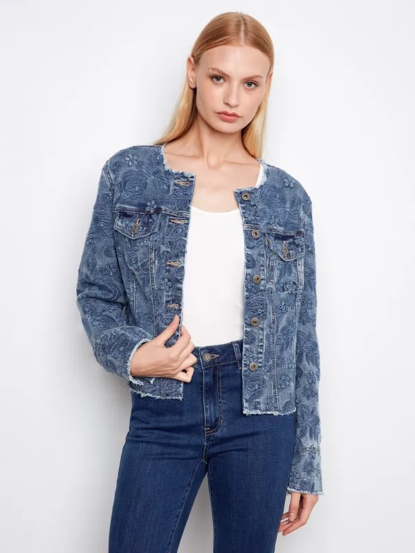 Eyelet Stretch Denim Jacket - Medium Blue made by Charlie B
