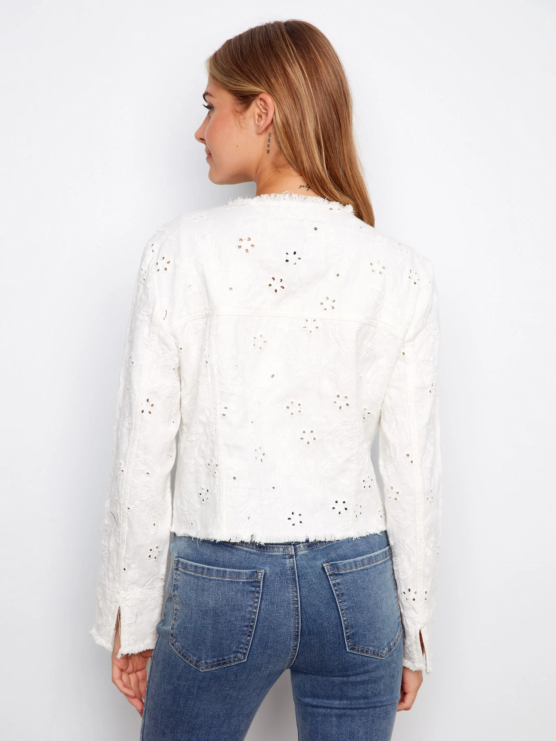 Eyelet Stretch Denim Jacket - White sold by Charlie B product image thumbnail 4