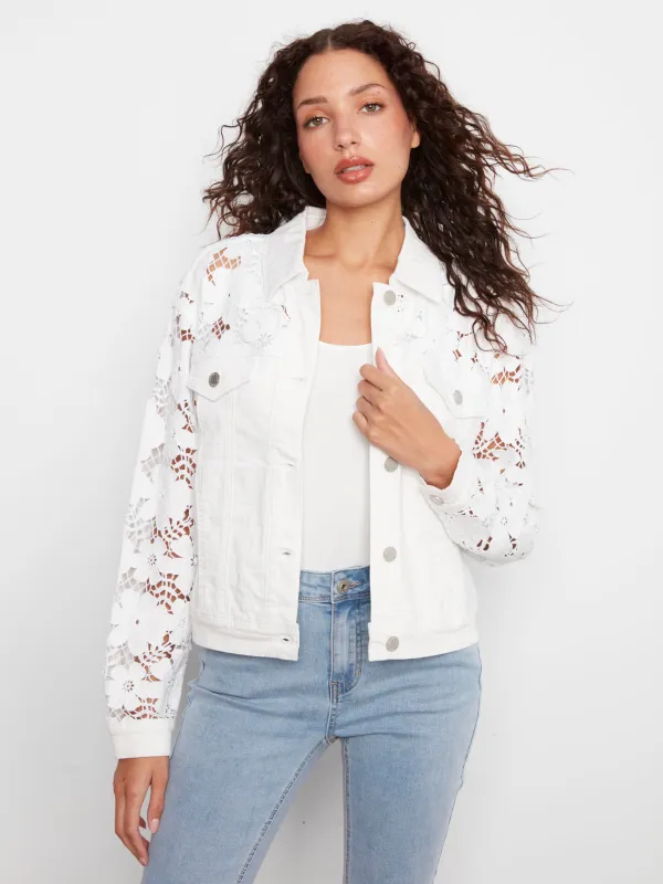 Floral Embroidered Twill Jean Jacket - White made by Charlie B
