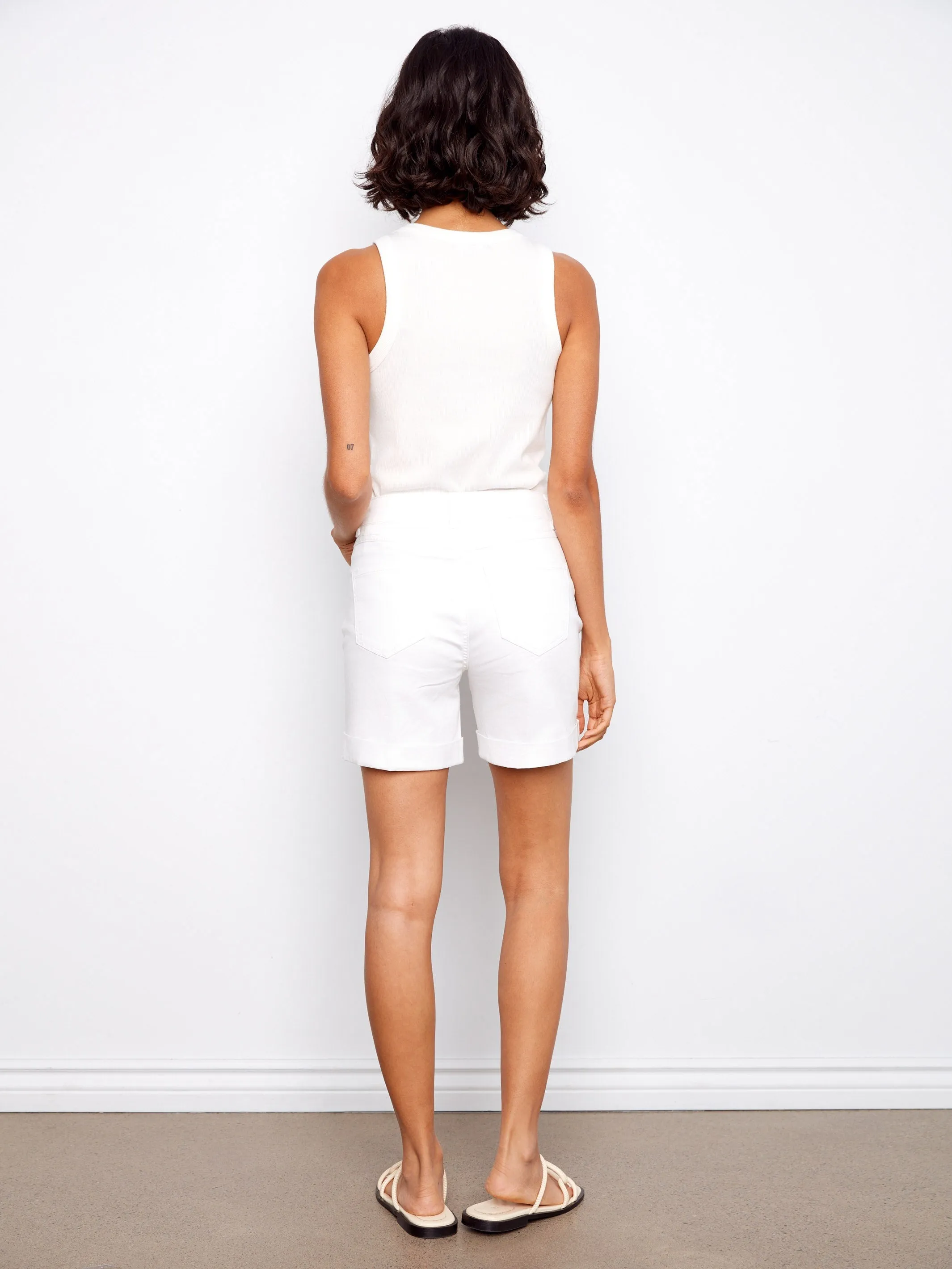 Rolled Cuff Twill Shorts - White sold by Charlie B product image thumbnail 5