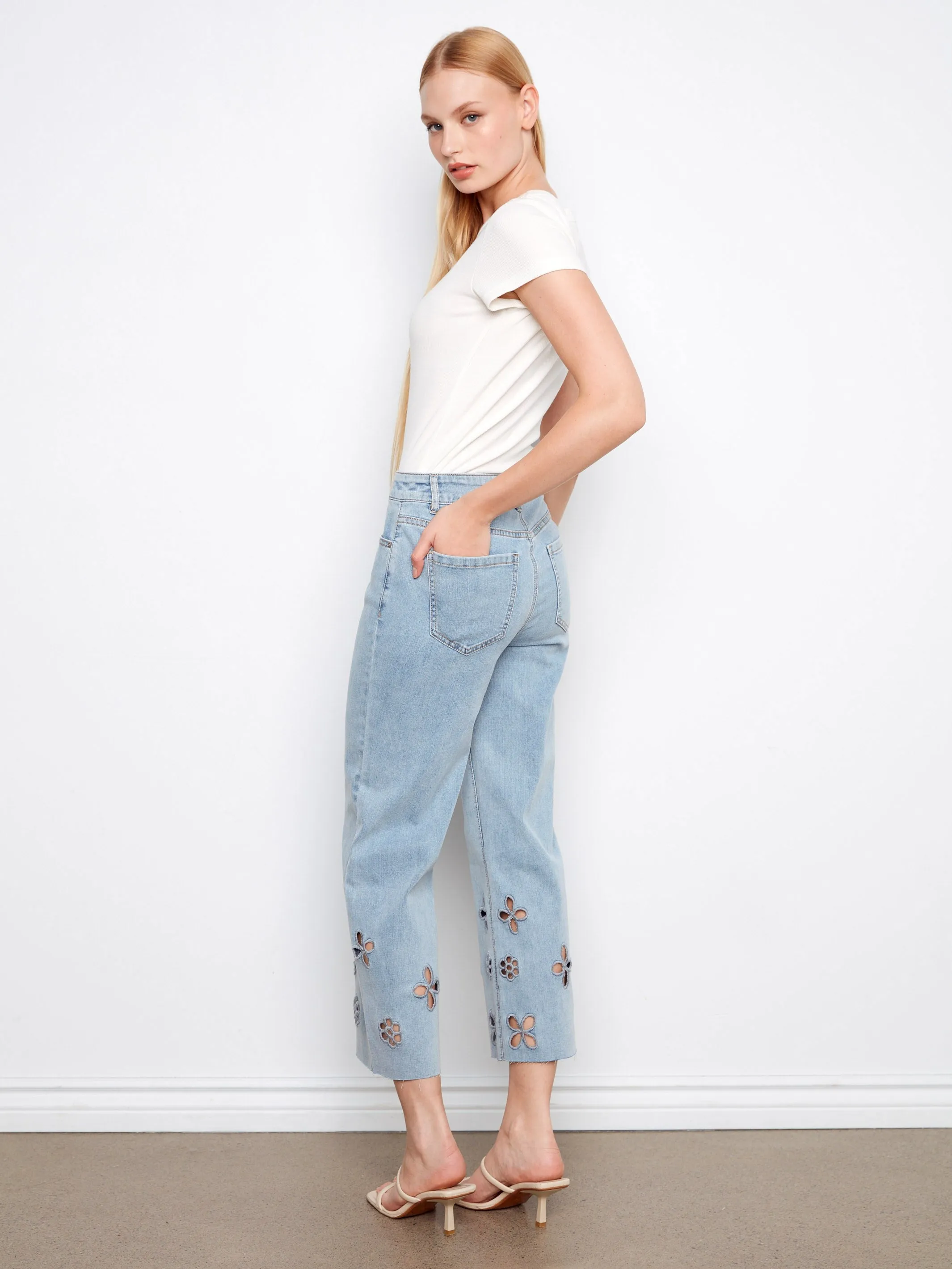 Floral Cutout Wide Leg Jeans - Light Blue sold by Charlie B product image thumbnail 4
