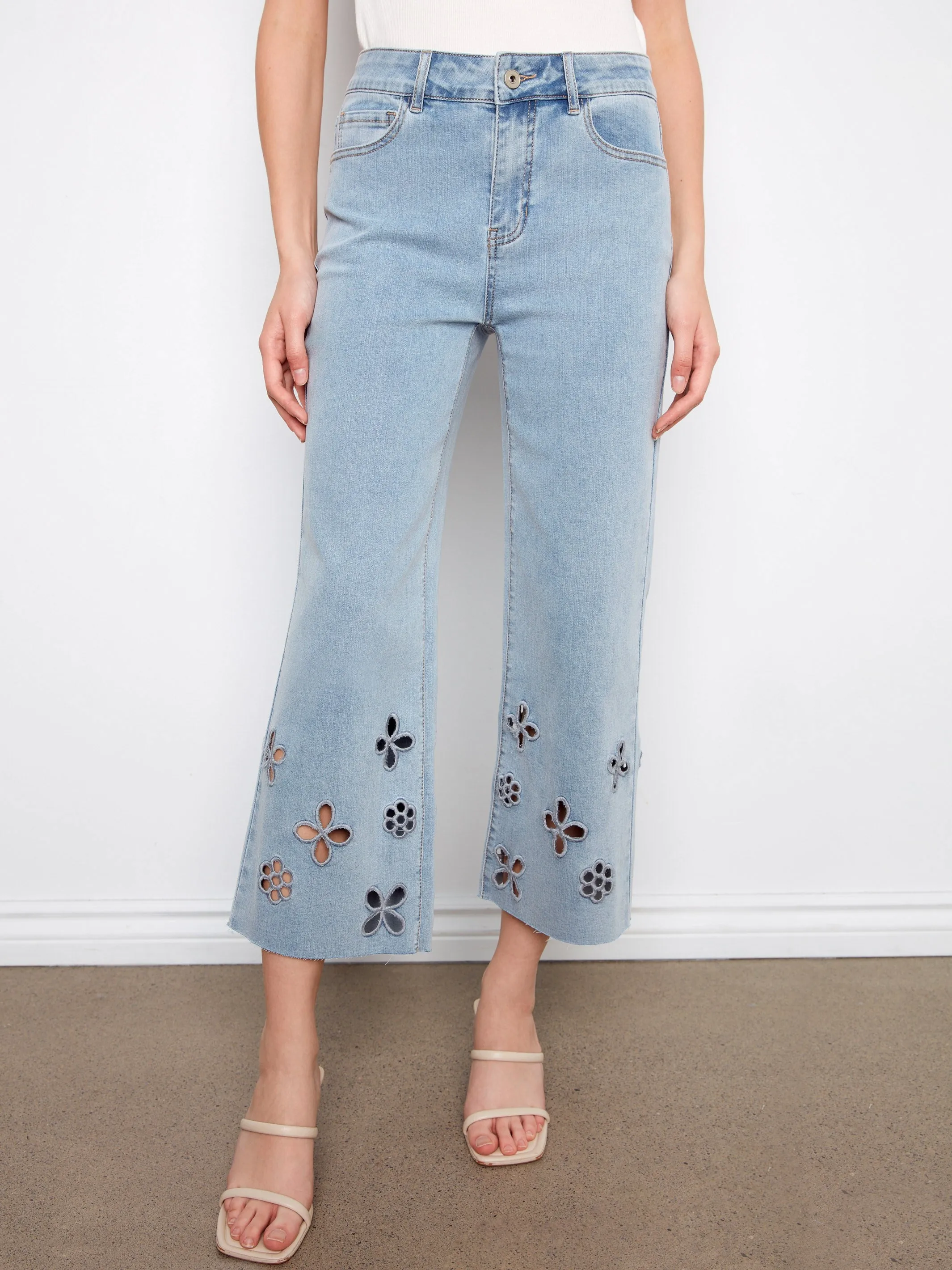 Floral Cutout Wide Leg Jeans - Light Blue sold by Charlie B product image thumbnail 2