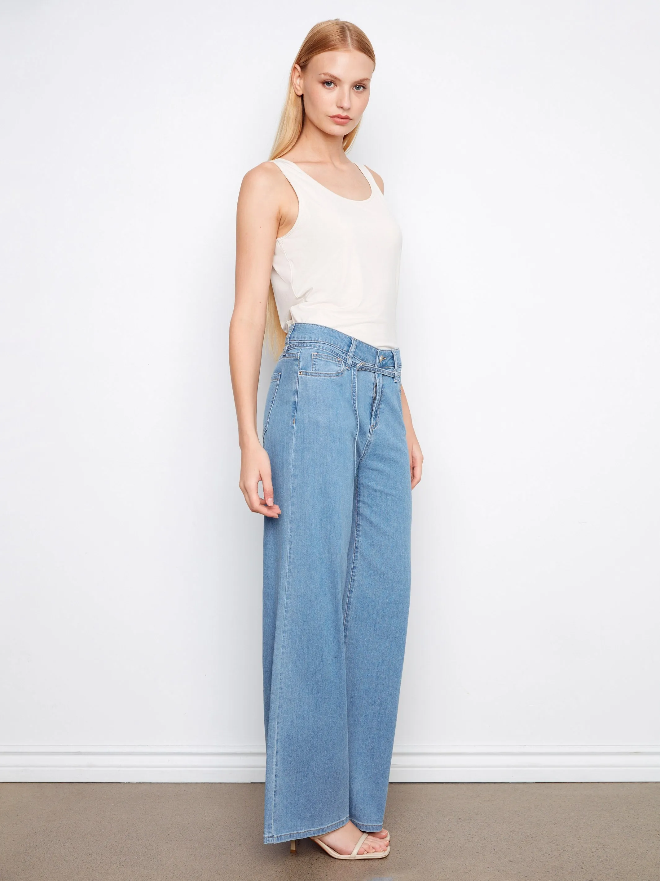 Belted Wide Leg Jeans - Light Blue sold by Charlie B product image thumbnail 4