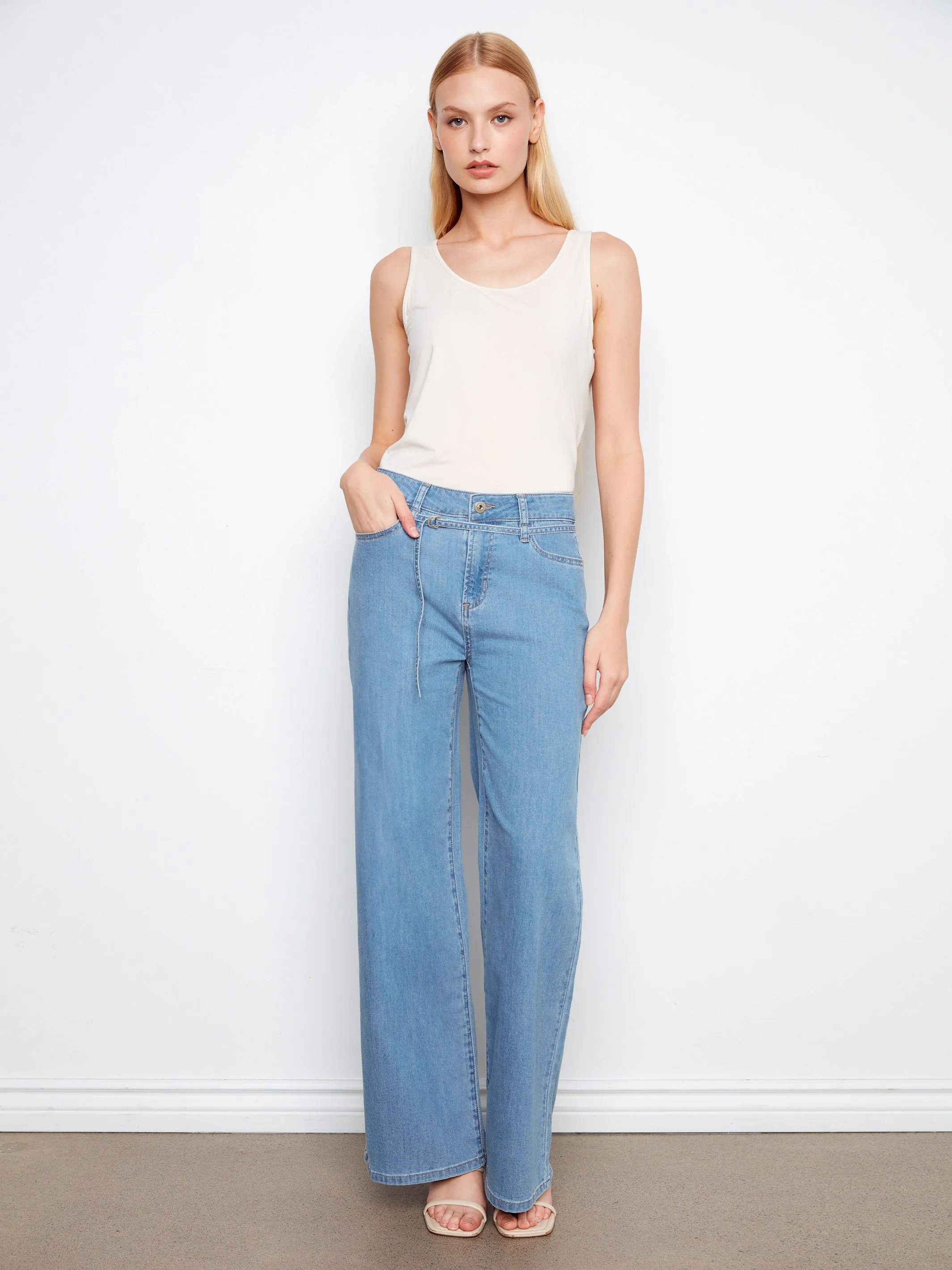 Belted Wide Leg Jeans - Light Blue sold by Charlie B product image thumbnail 5