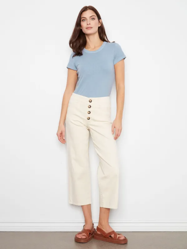 Front Button-Fly Crop Pants - Natural sold by Charlie B
