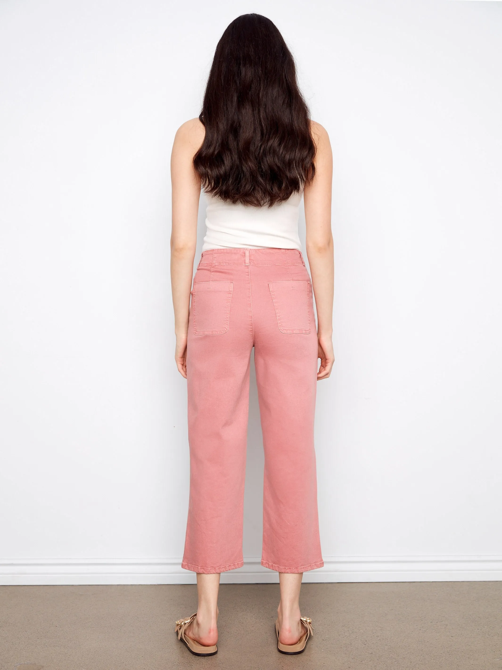 Front Button-Fly Crop Twill Pants - Carnation sold by Charlie B product image thumbnail 3