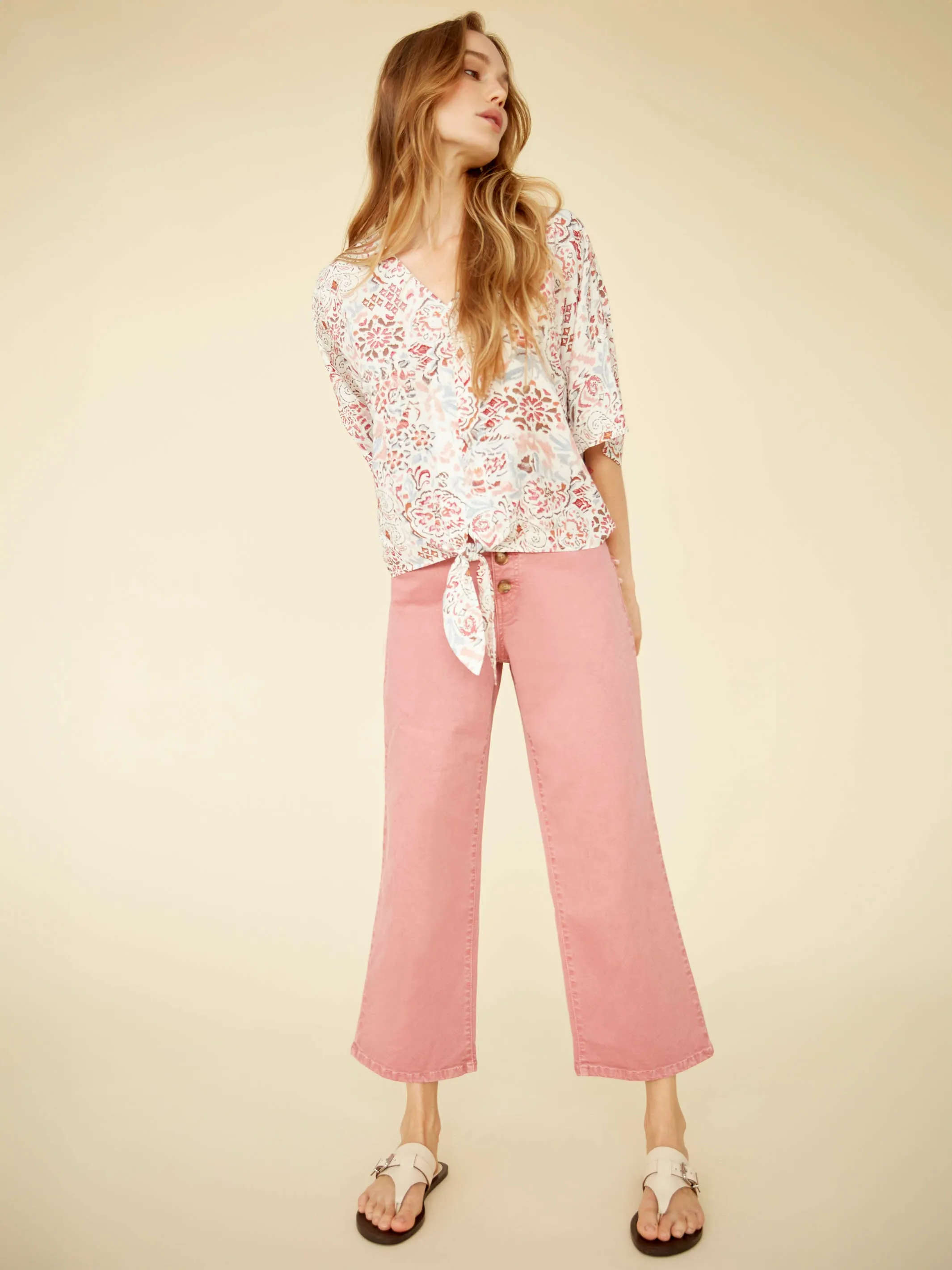 Front Button-Fly Crop Twill Pants - Carnation sold by Charlie B product image thumbnail 4