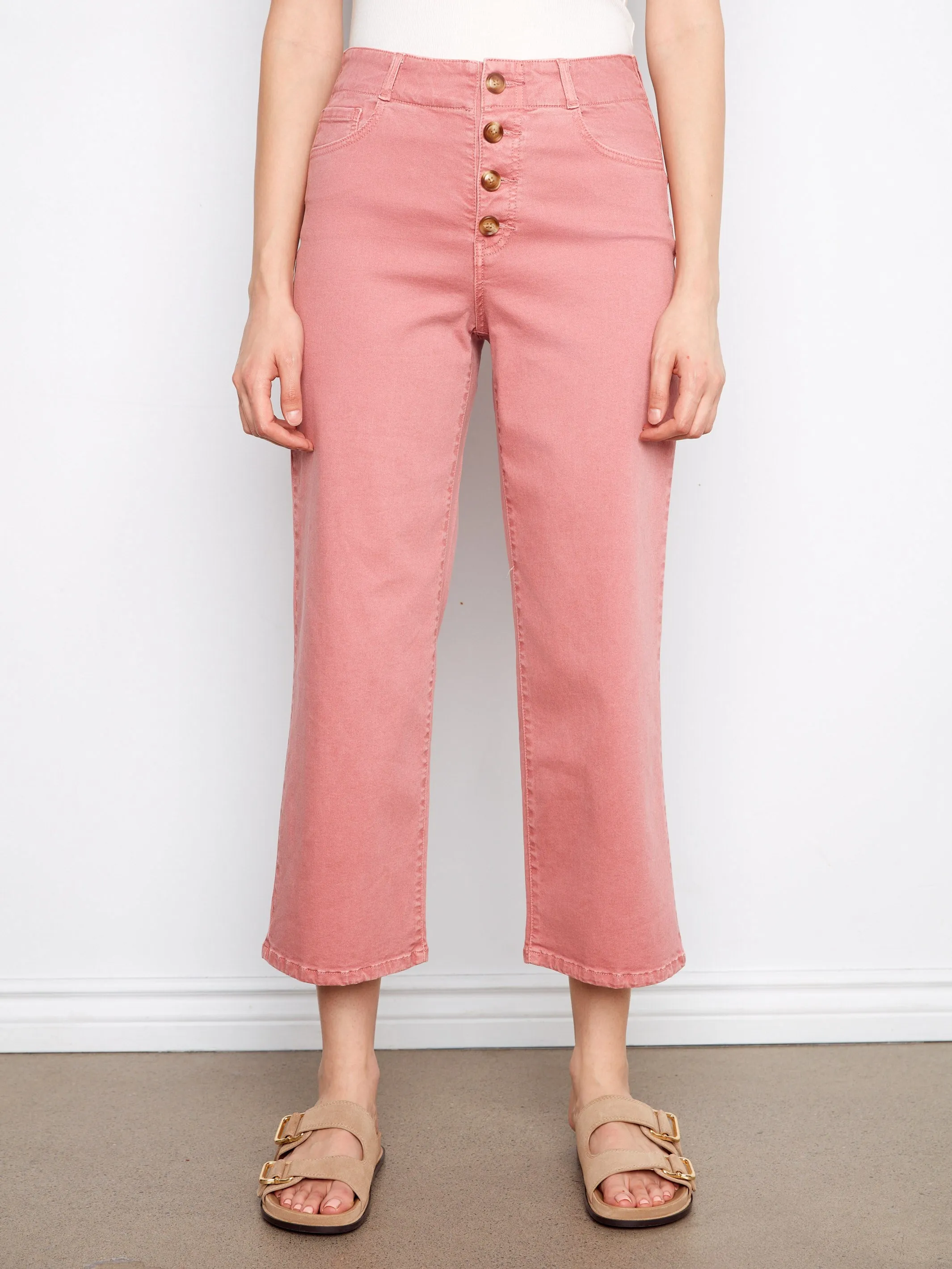 Front Button-Fly Crop Twill Pants - Carnation sold by Charlie B product image thumbnail 2