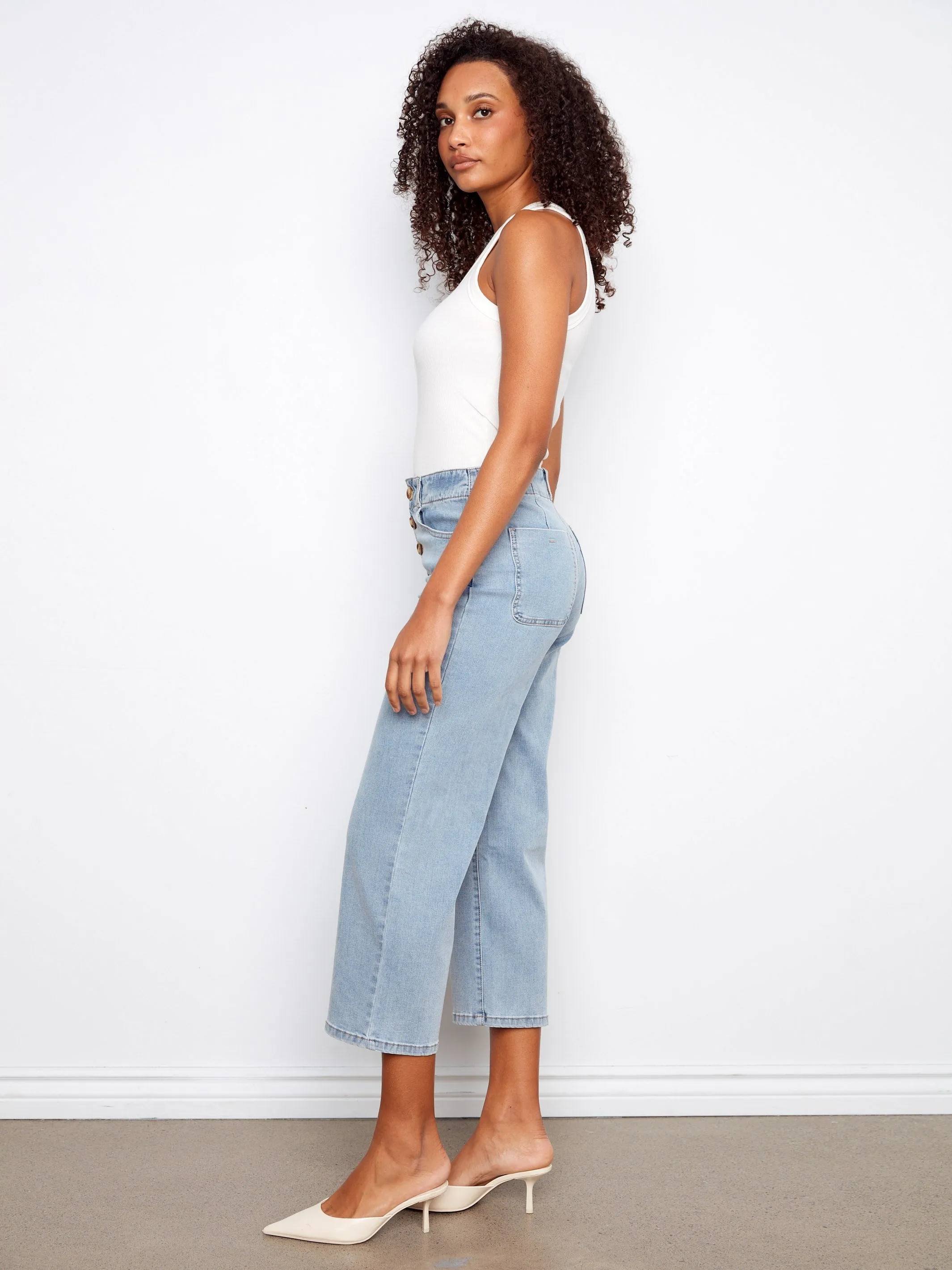 Front Button-Fly Crop Jeans - Light Blue sold by Charlie B product image thumbnail 3