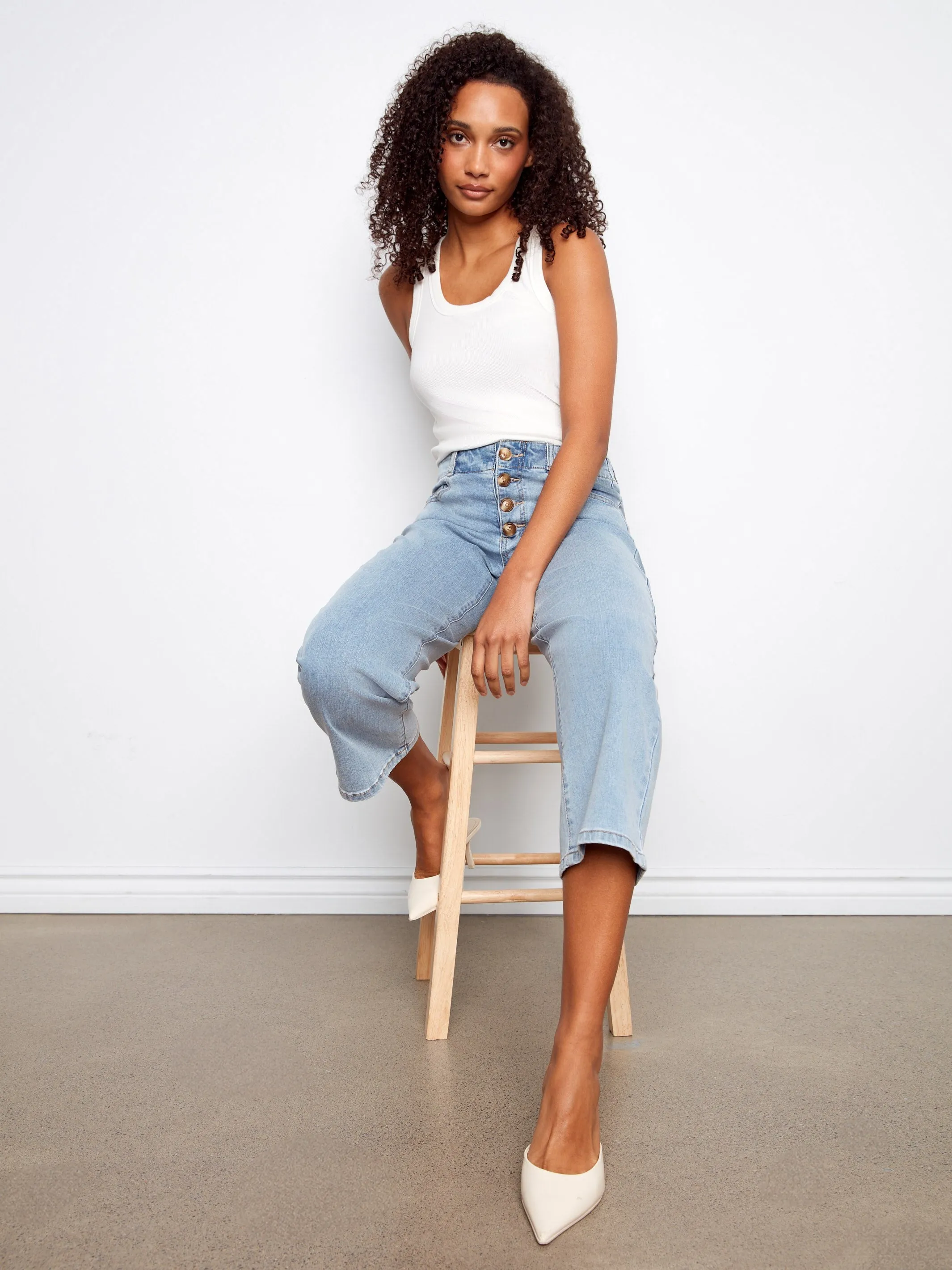 Front Button-Fly Crop Jeans - Light Blue sold by Charlie B product image thumbnail 4