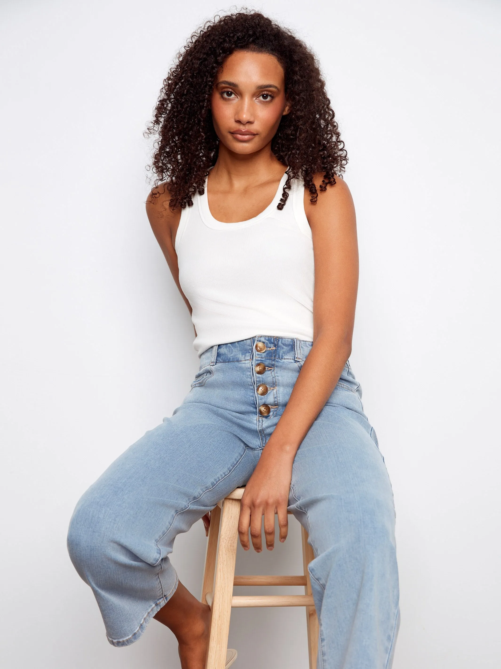 Front Button-Fly Crop Jeans - Light Blue sold by Charlie B product image thumbnail 5