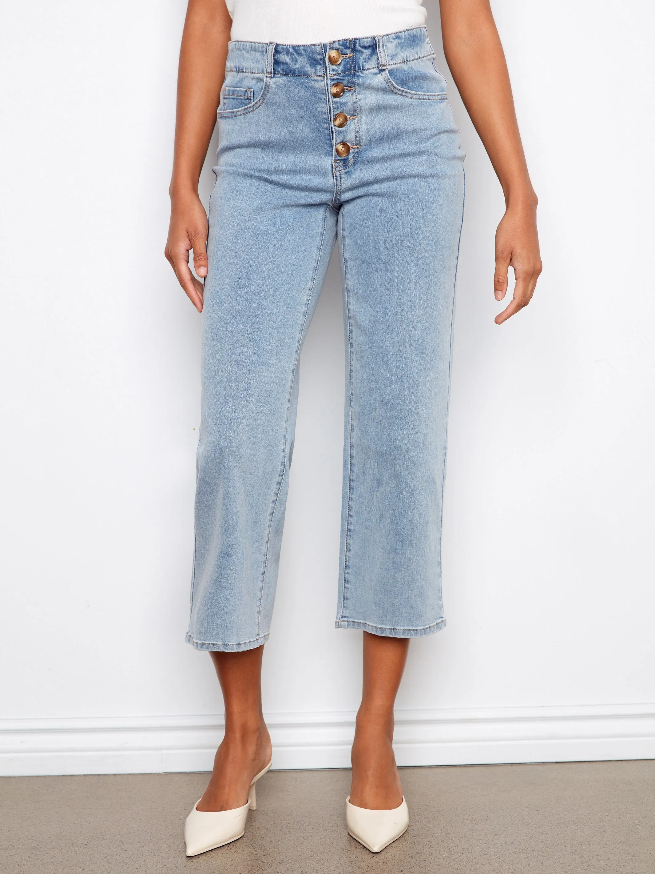 Front Button-Fly Crop Jeans - Light Blue sold by Charlie B product image thumbnail 2