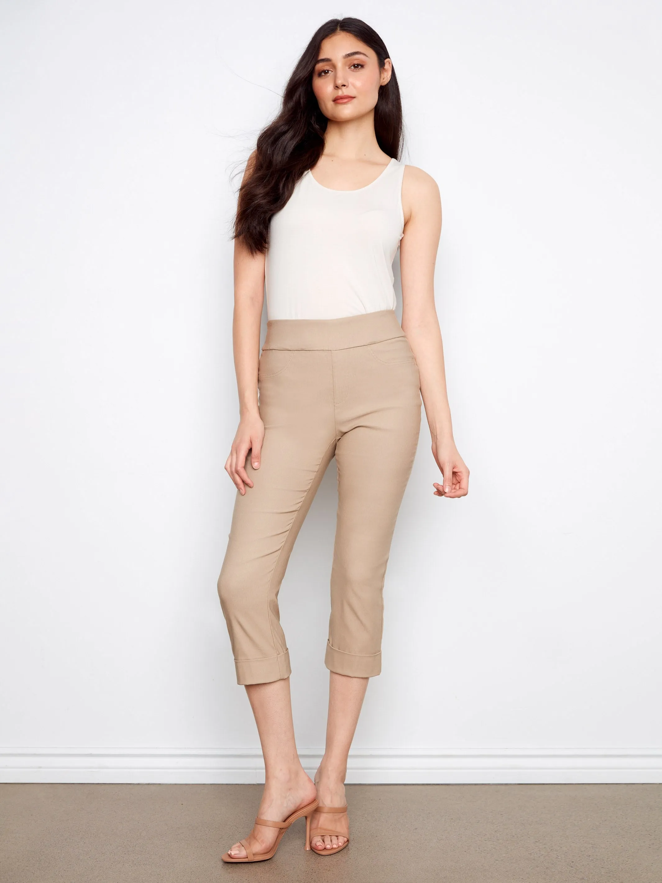 Stretch Pull-on Capris Pants - Greige sold by Charlie B